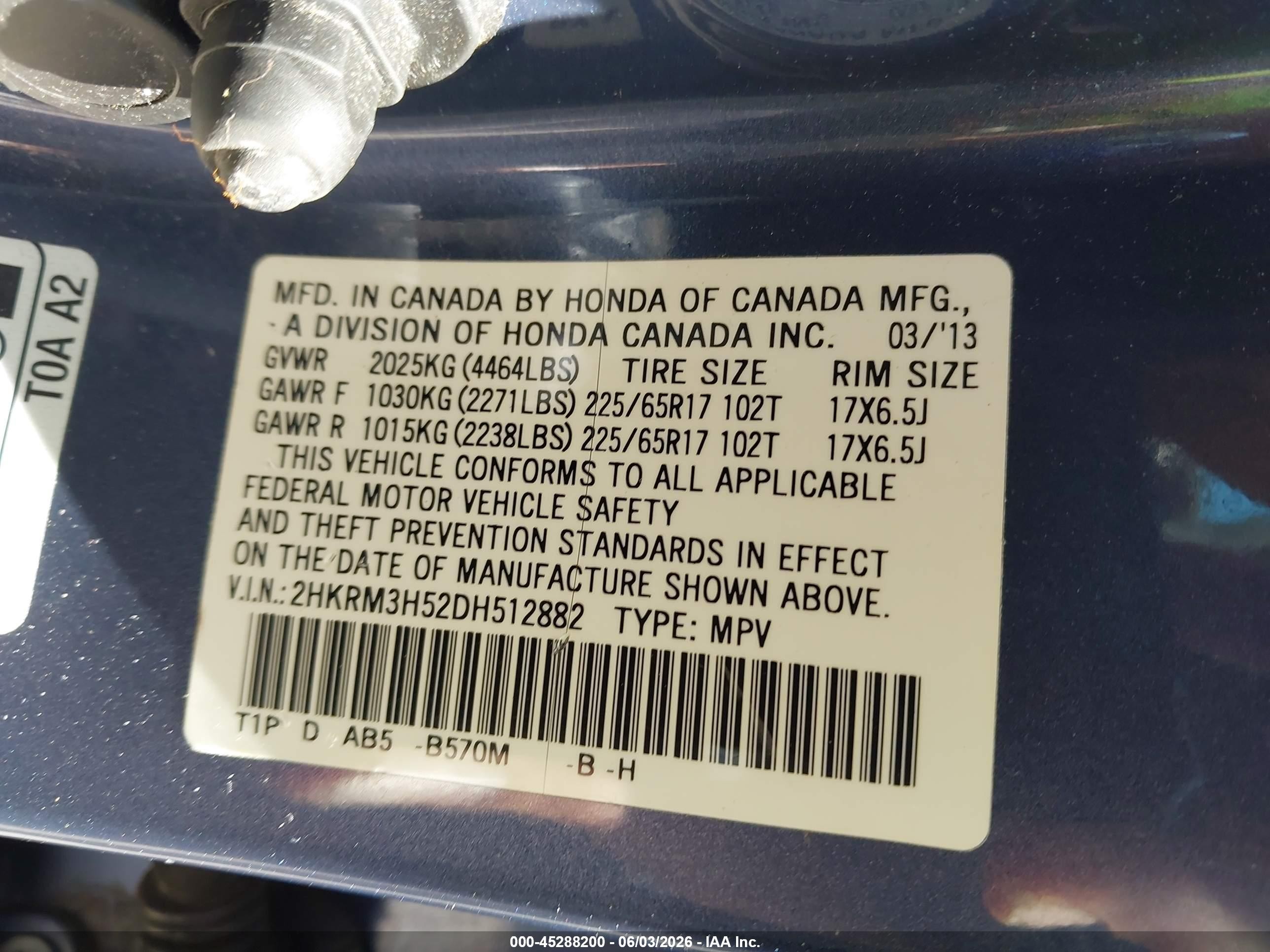 2013 Honda Cr-v Ex Blue vin: 2HKRM3H52DH512882