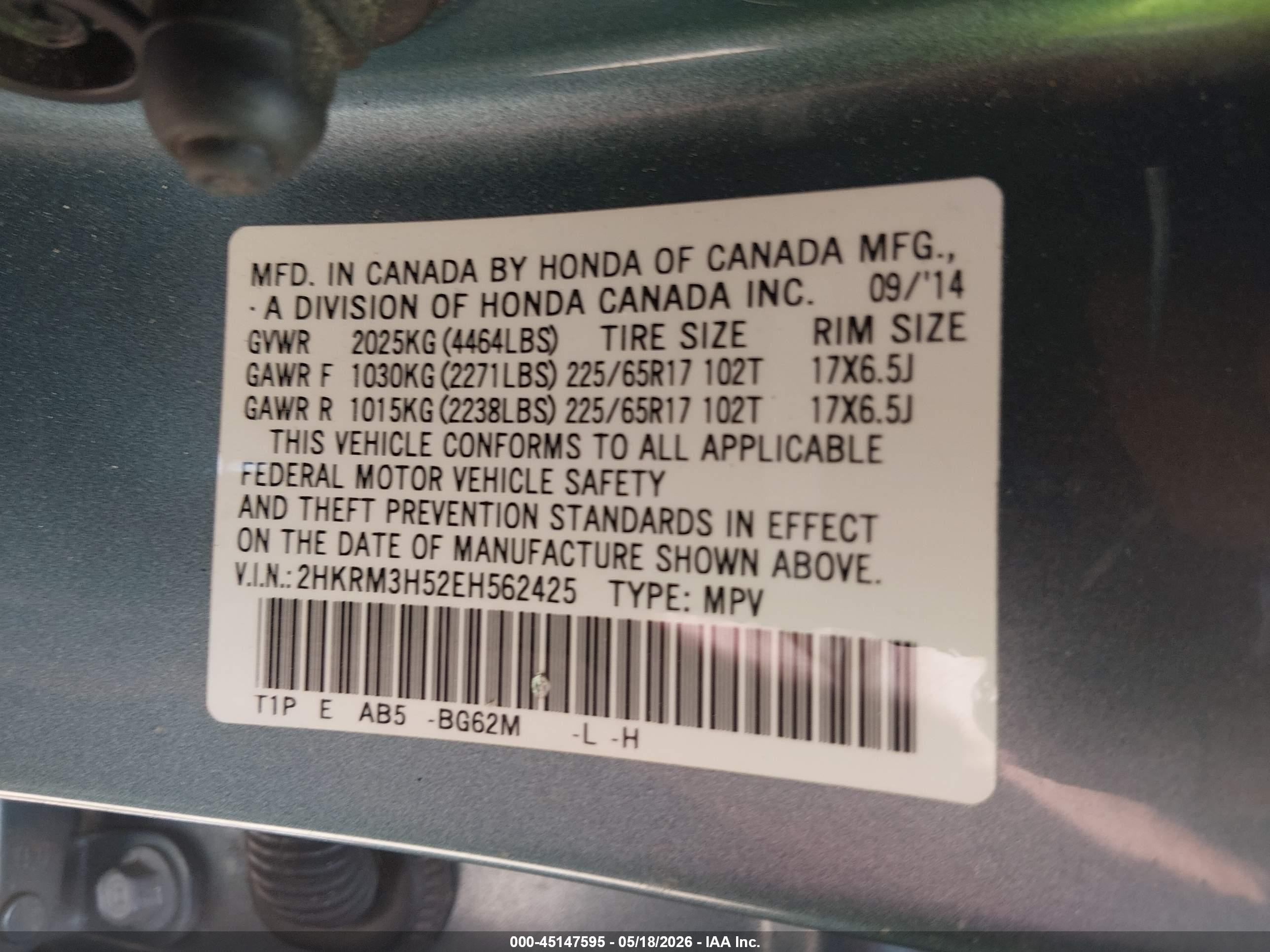 2014 Honda Cr-v Ex Teal vin: 2HKRM3H52EH562425