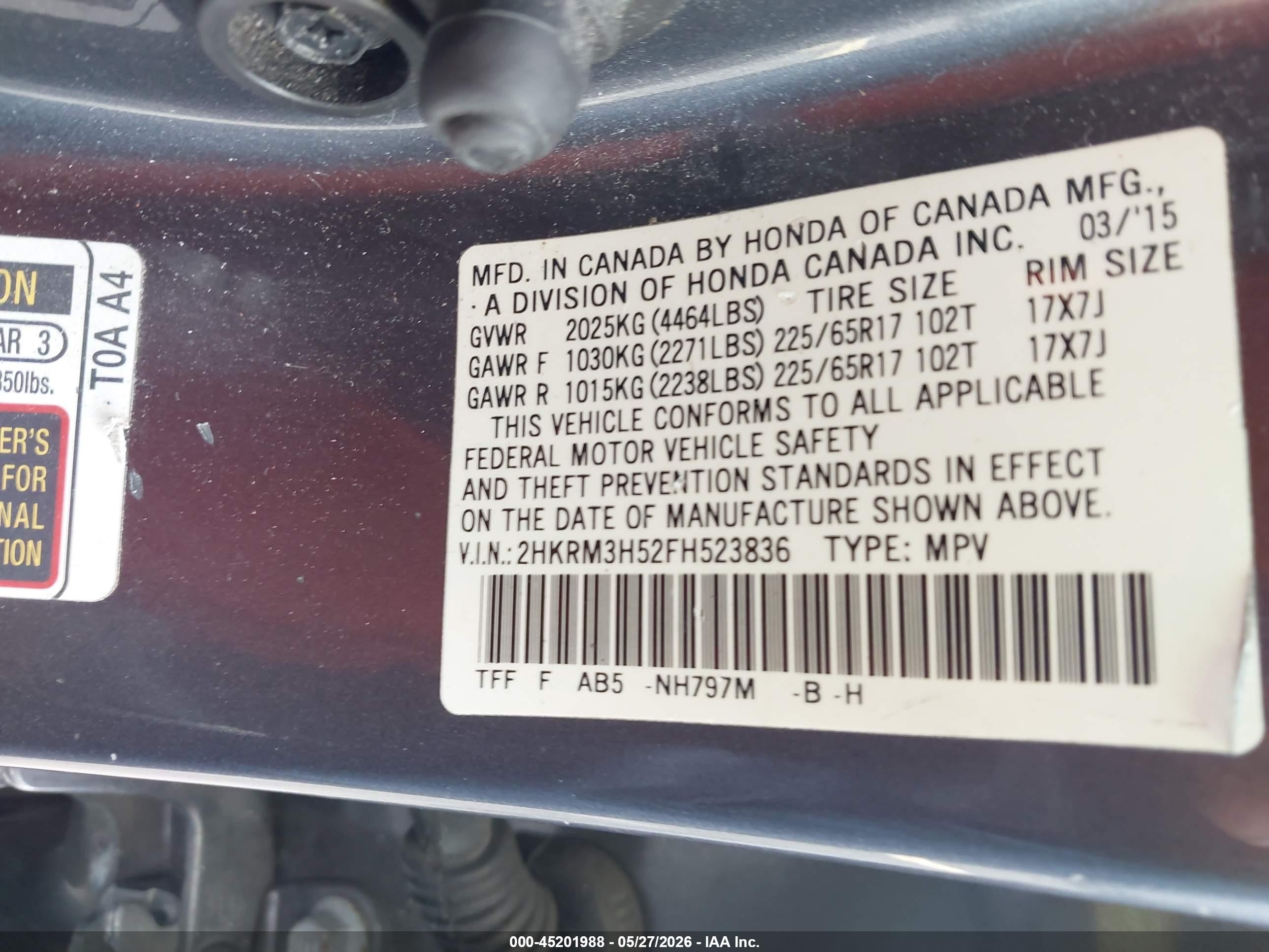 2015 Honda Cr-v Ex Серый vin: 2HKRM3H52FH523836