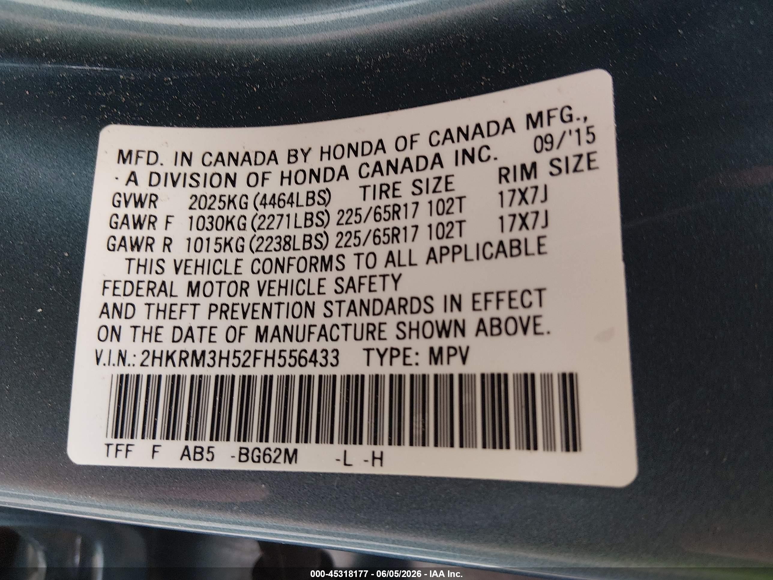 2015 Honda Cr-v Ex Blue vin: 2HKRM3H52FH556433