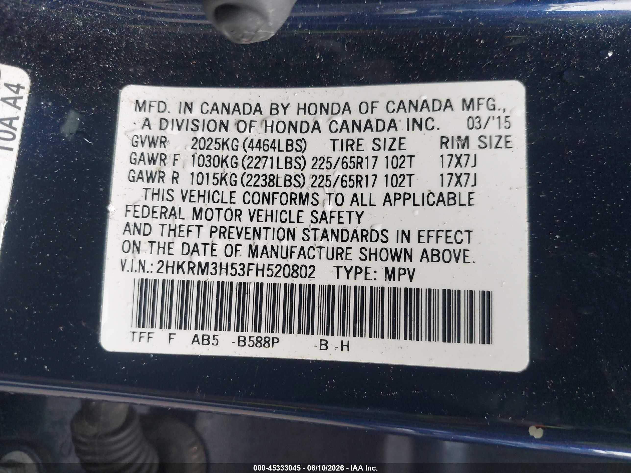 2015 Honda Cr-v Ex Blue vin: 2HKRM3H53FH520802