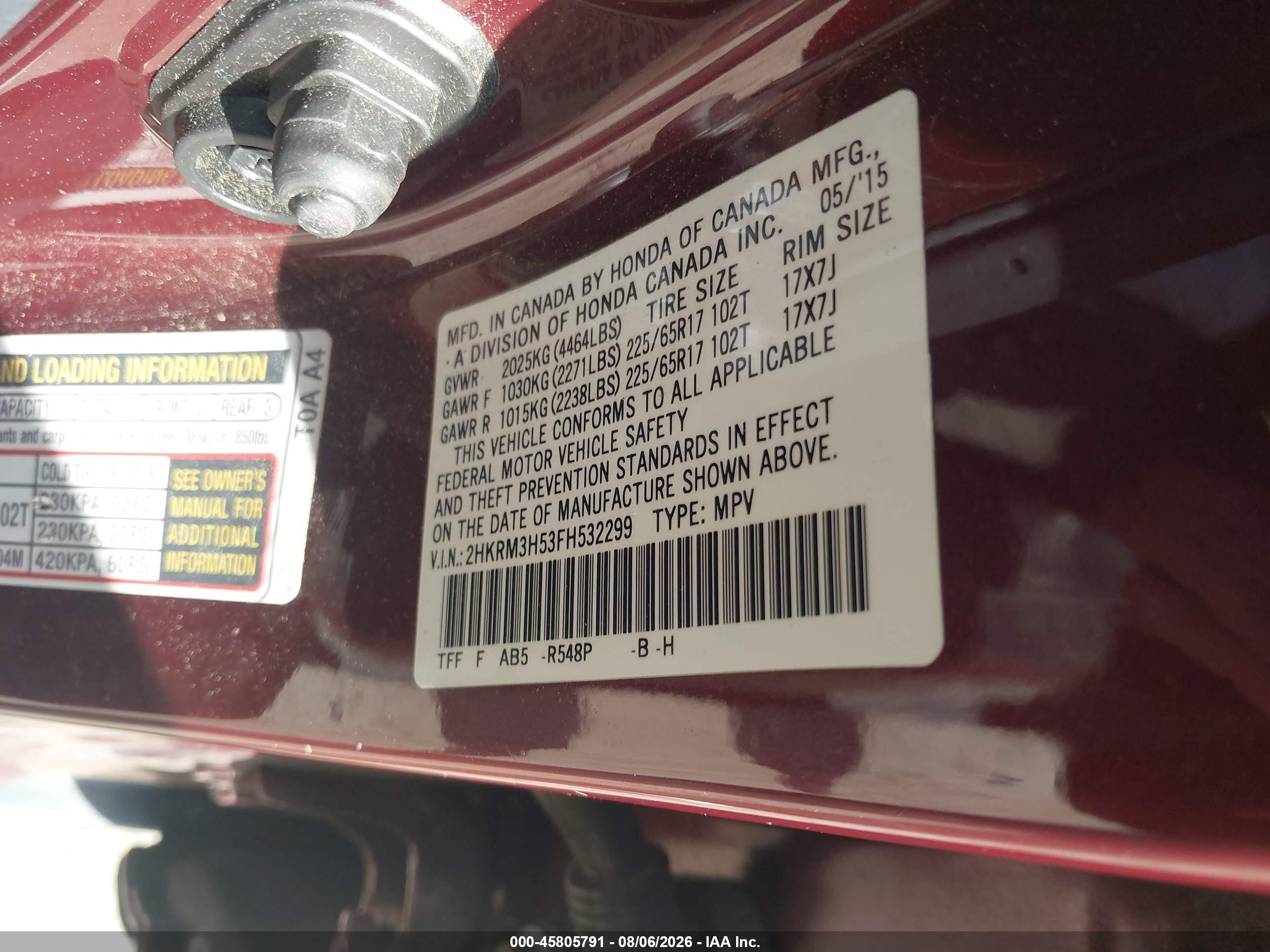 2015 Honda Cr-v Ex Burgundy vin: 2HKRM3H53FH532299