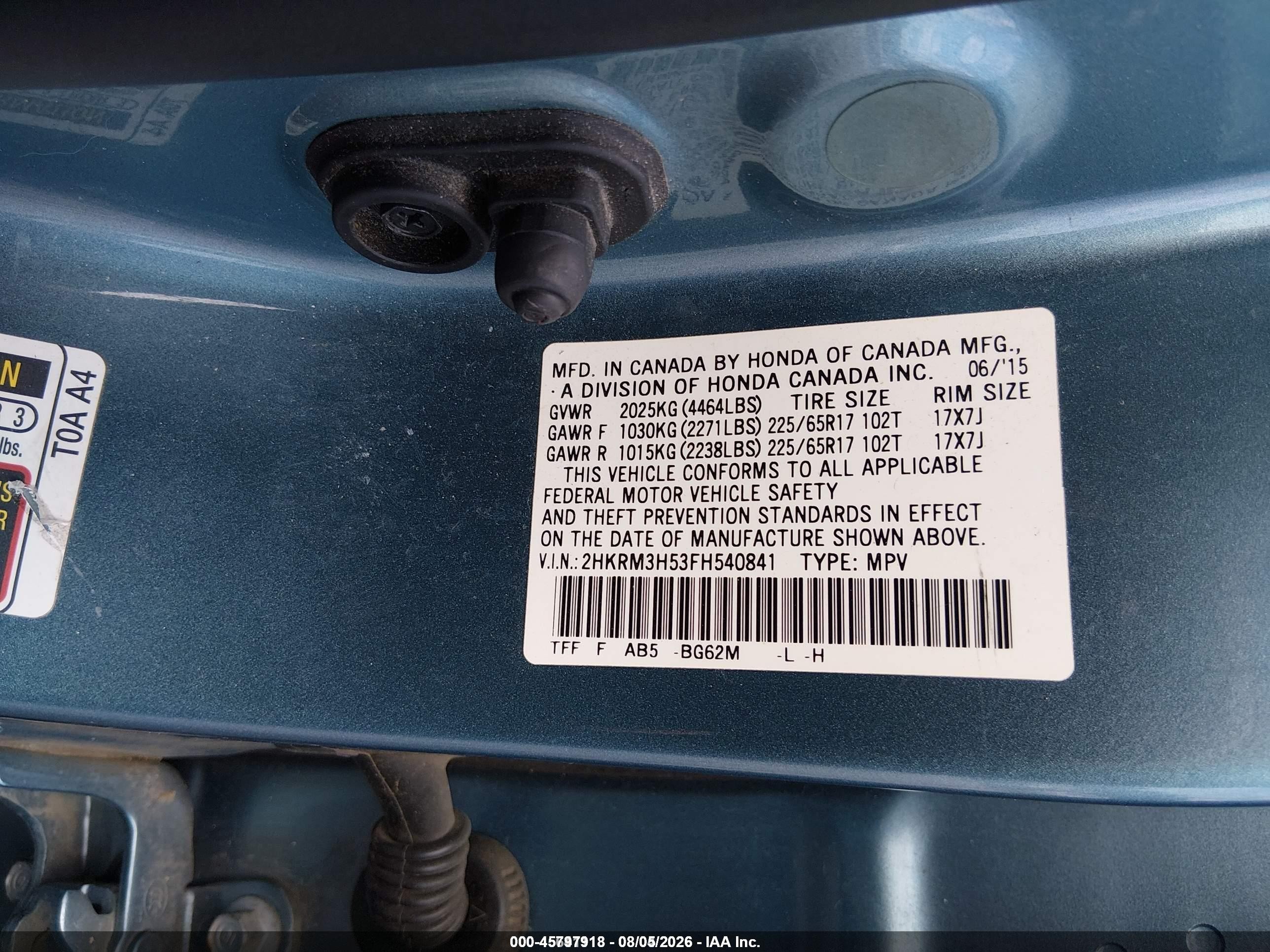 2015 Honda Cr-v Ex Blue vin: 2HKRM3H53FH540841
