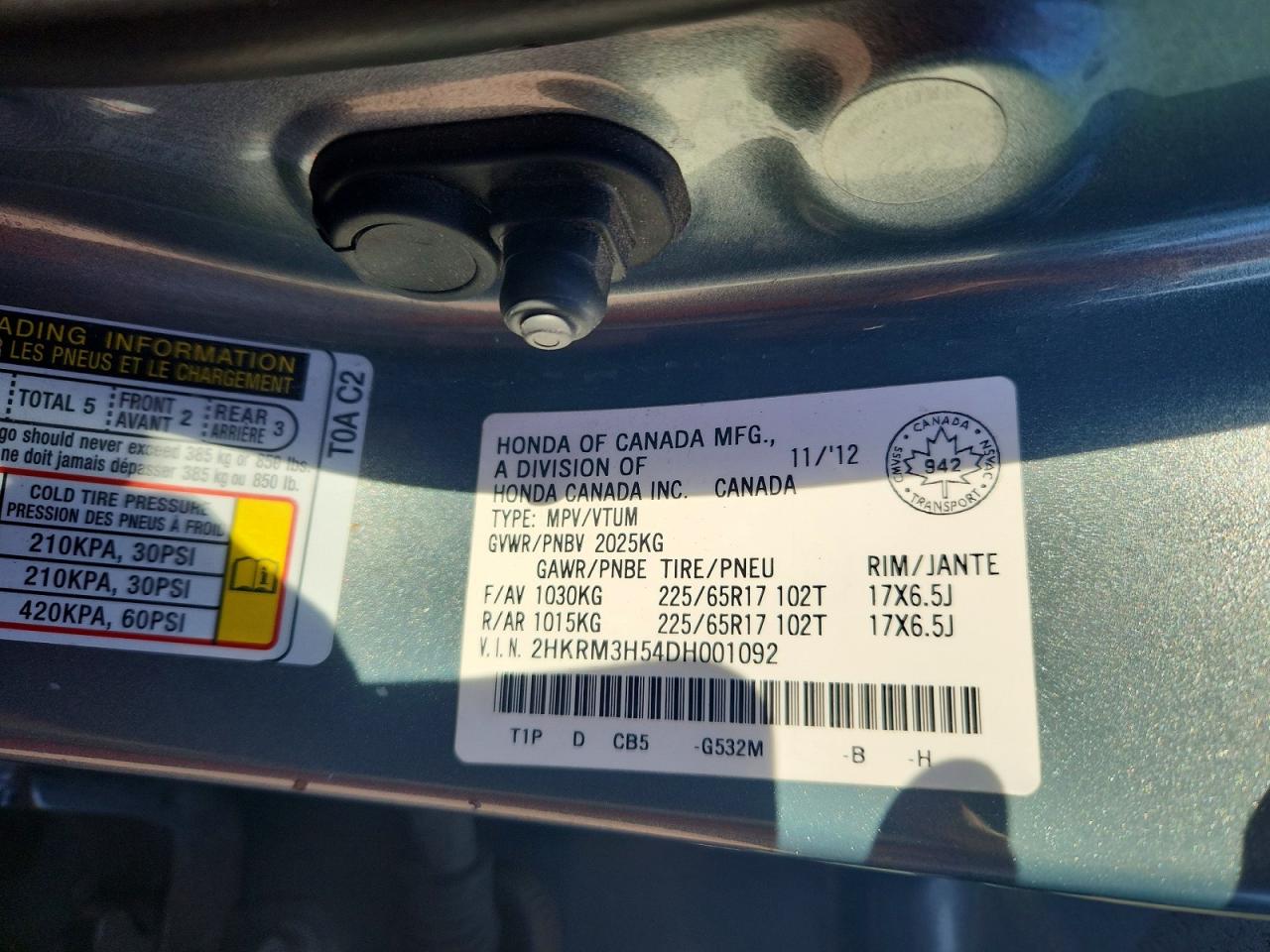 2013 Honda Cr-v Ex Blue vin: 2HKRM3H54DH001092