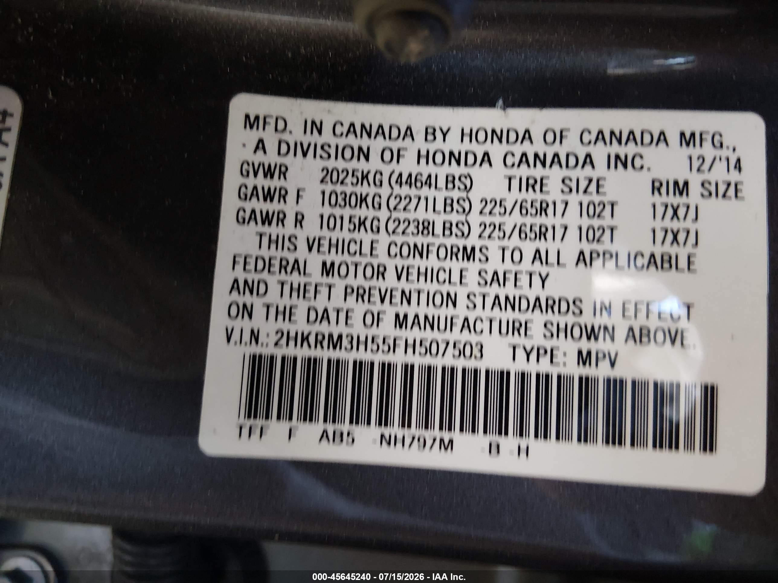 2015 Honda Cr-v Ex Gray vin: 2HKRM3H55FH507503