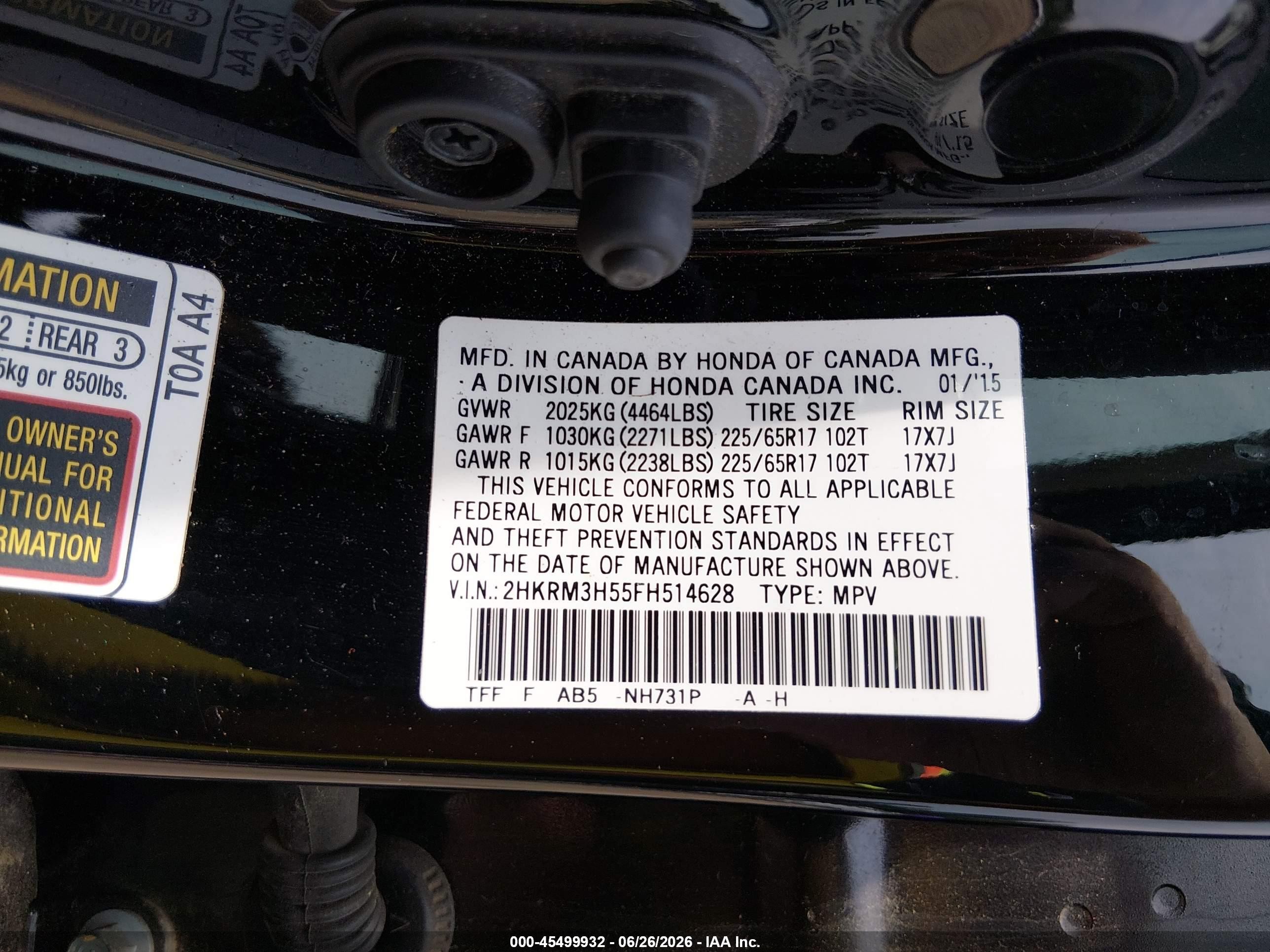 2015 Honda Cr-v Ex Black vin: 2HKRM3H55FH514628