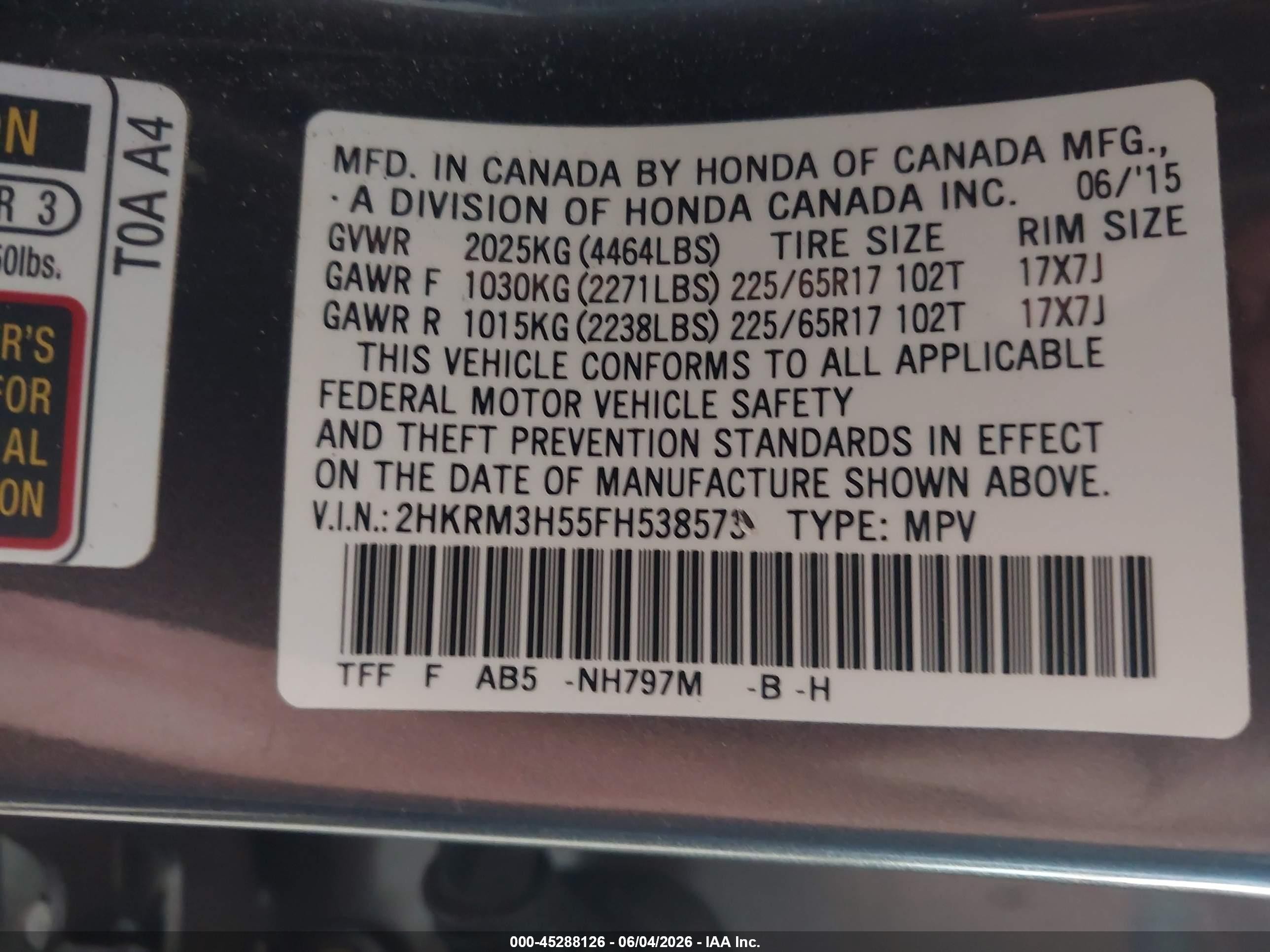 2015 Honda Cr-v Ex Gray vin: 2HKRM3H55FH538573