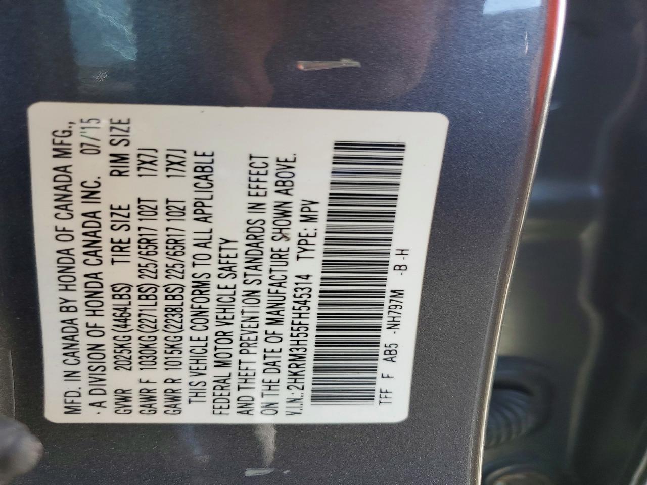 2015 Honda Cr-v Ex Gray vin: 2HKRM3H55FH545314