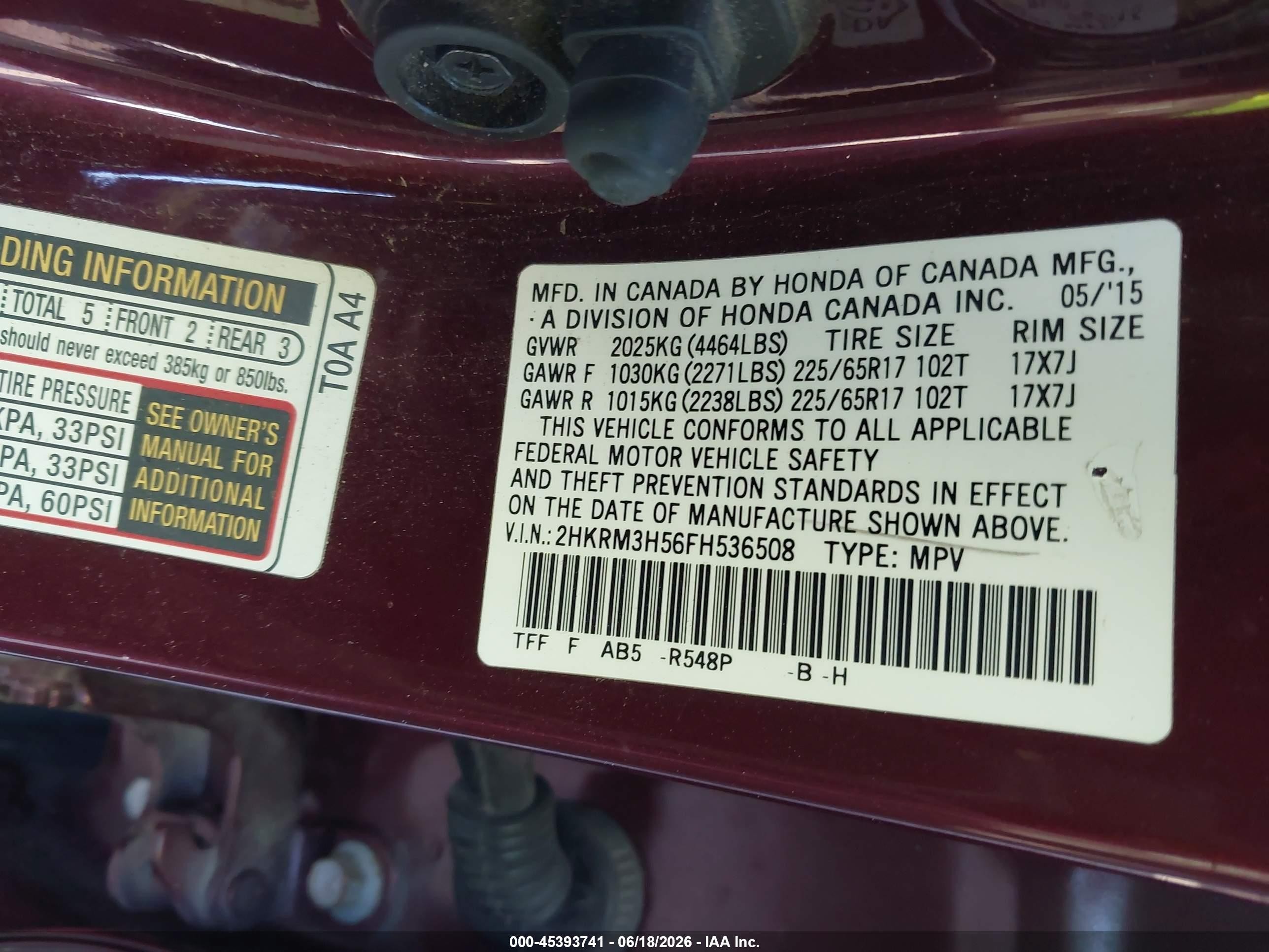2015 Honda Cr-v Ex Maroon vin: 2HKRM3H56FH536508