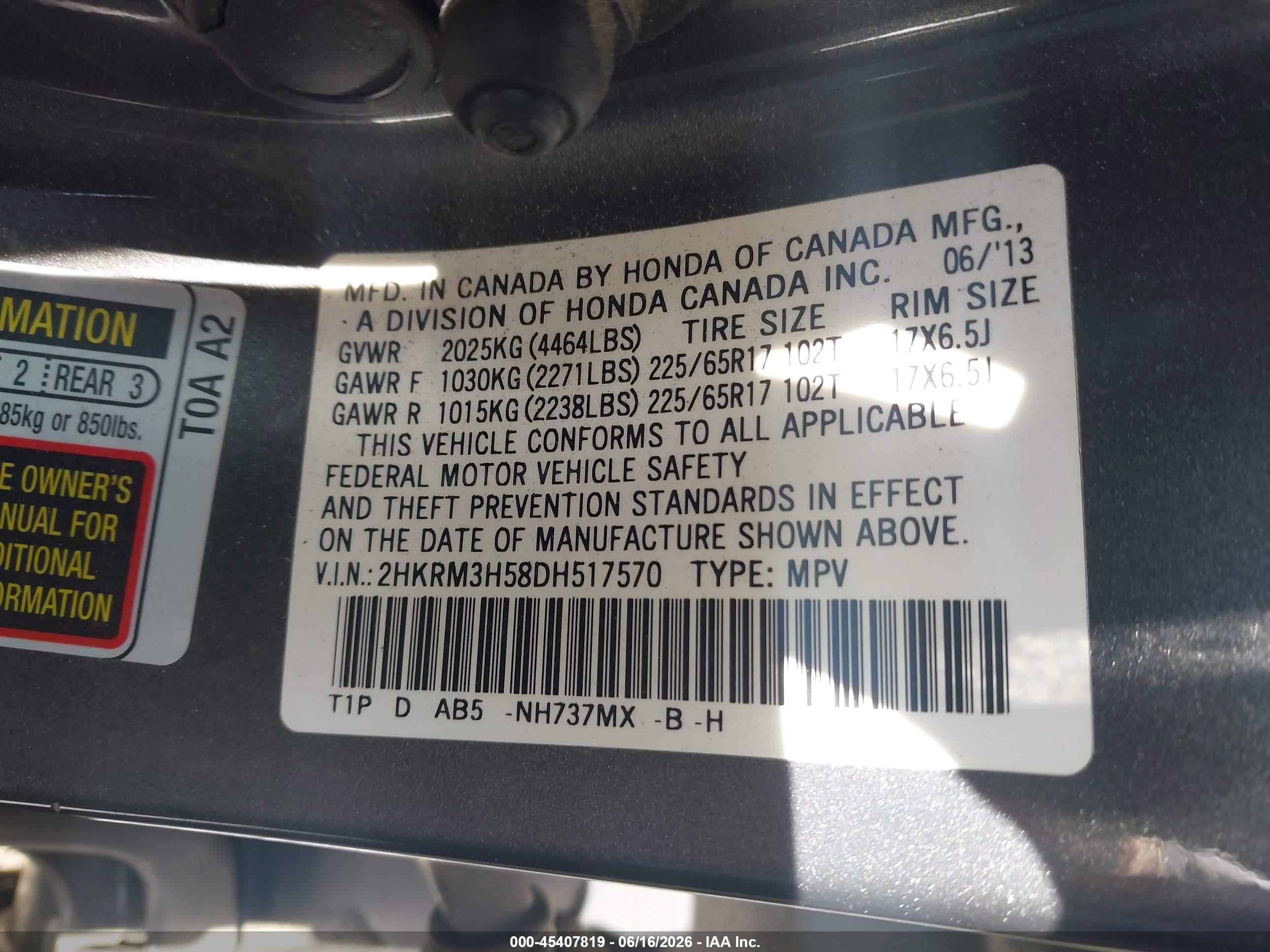 2013 Honda Cr-v Ex Gray vin: 2HKRM3H58DH517570