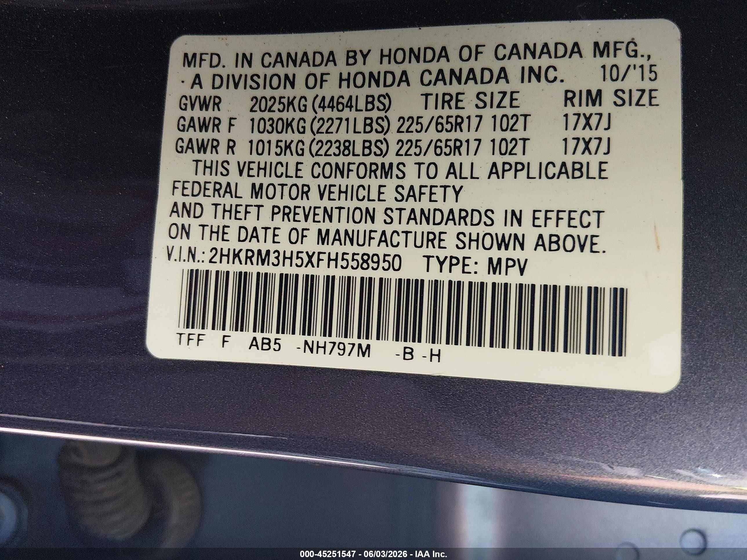 2015 Honda Cr-v Ex Gray vin: 2HKRM3H5XFH558950