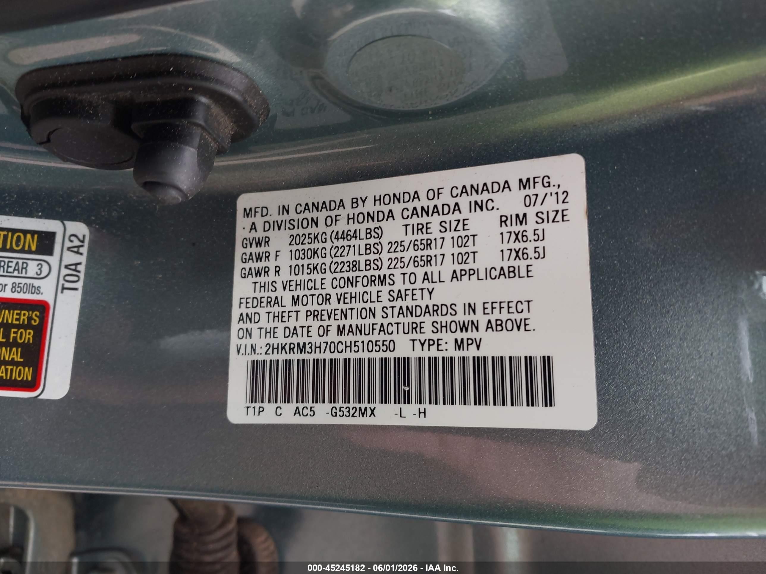 2012 Honda Cr-v Ex-l Зеленый vin: 2HKRM3H70CH510550