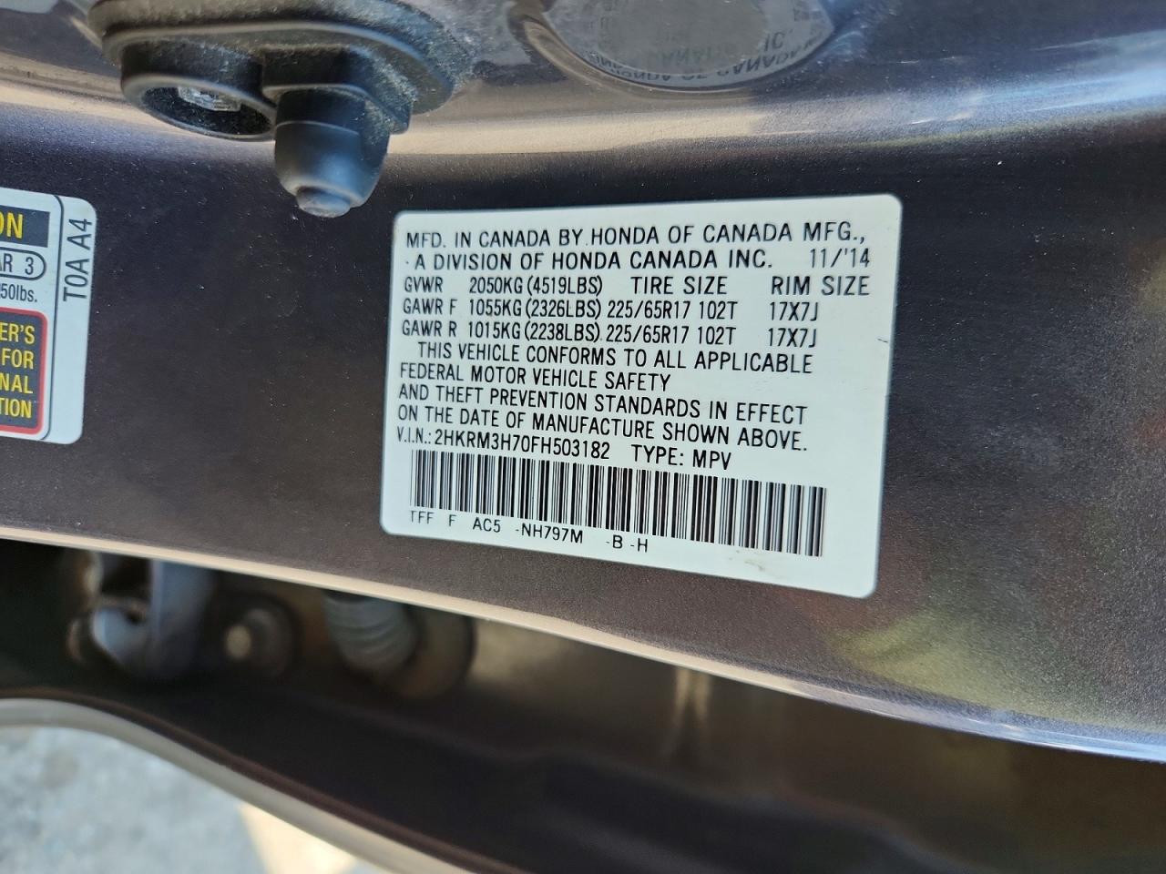 2015 Honda Cr-v Exl Gray vin: 2HKRM3H70FH503182