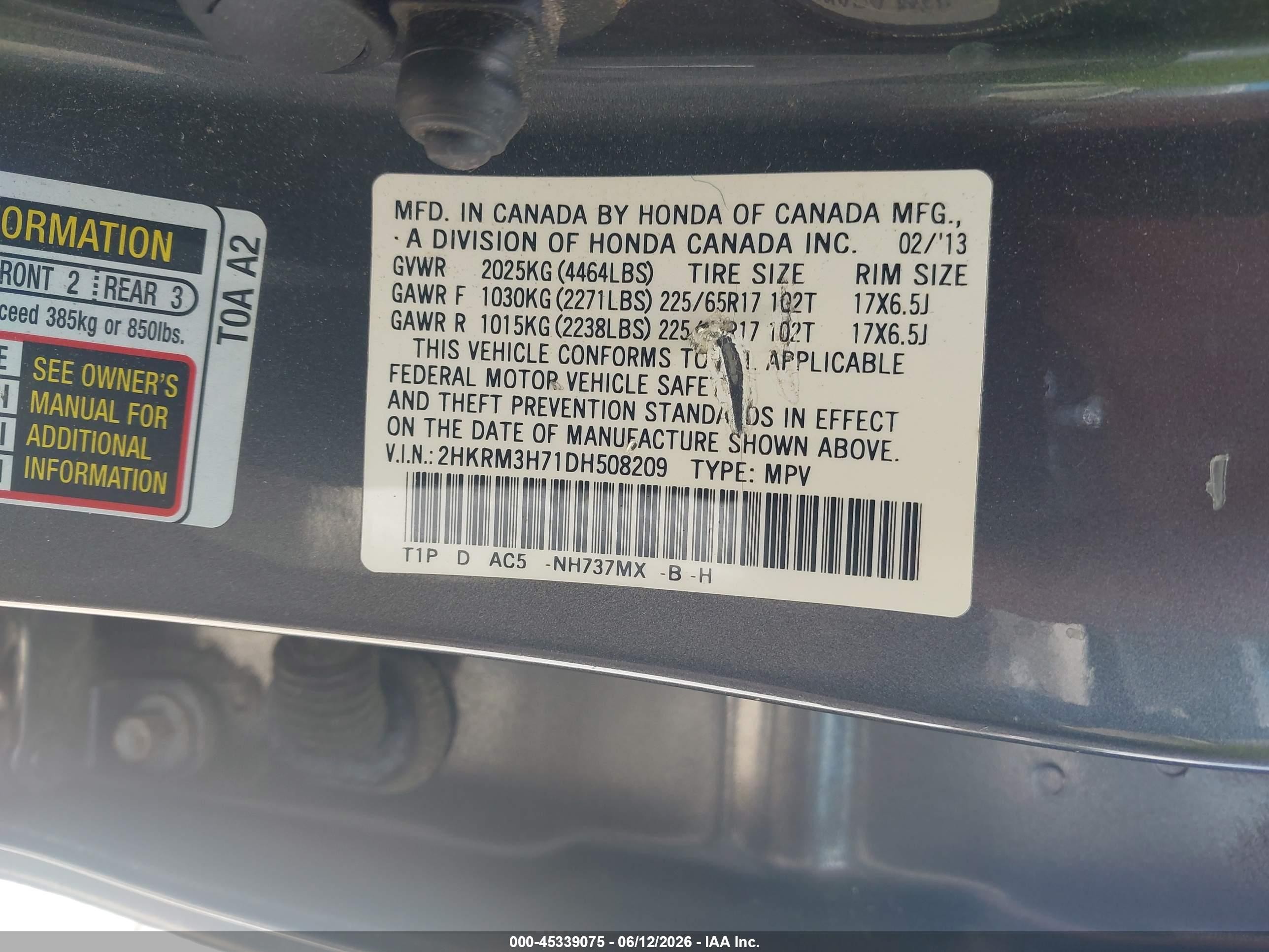2013 Honda Cr-v Ex-l Gray vin: 2HKRM3H71DH508209
