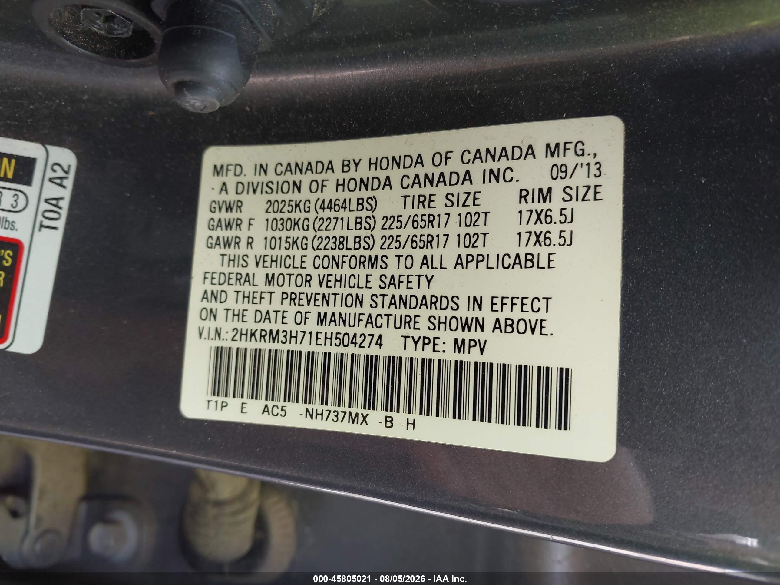 2014 Honda Cr-v Ex-l Gray vin: 2HKRM3H71EH504274