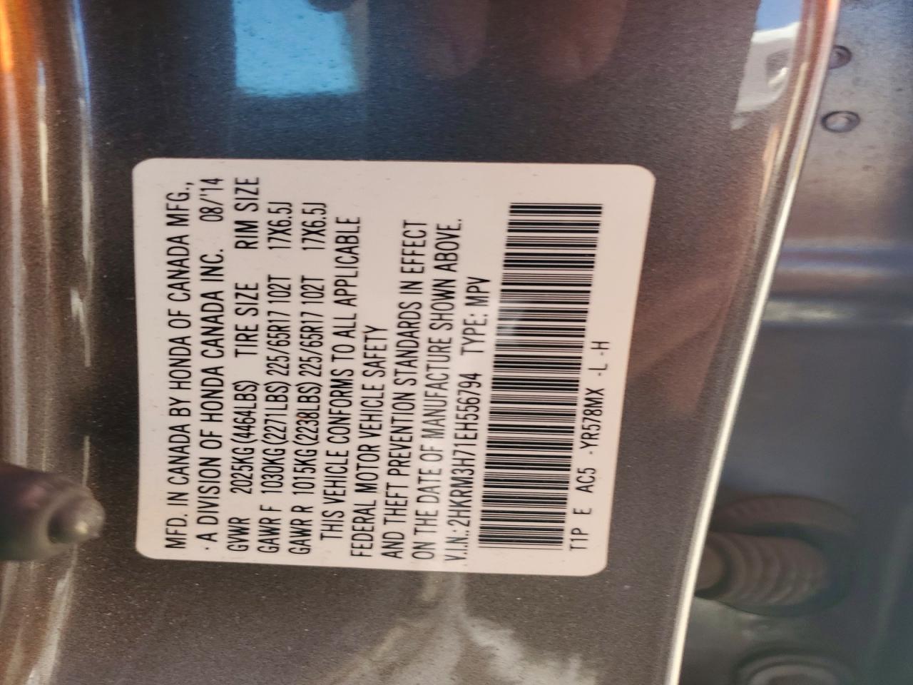 2014 Honda Cr-v Exl Gray vin: 2HKRM3H71EH556794