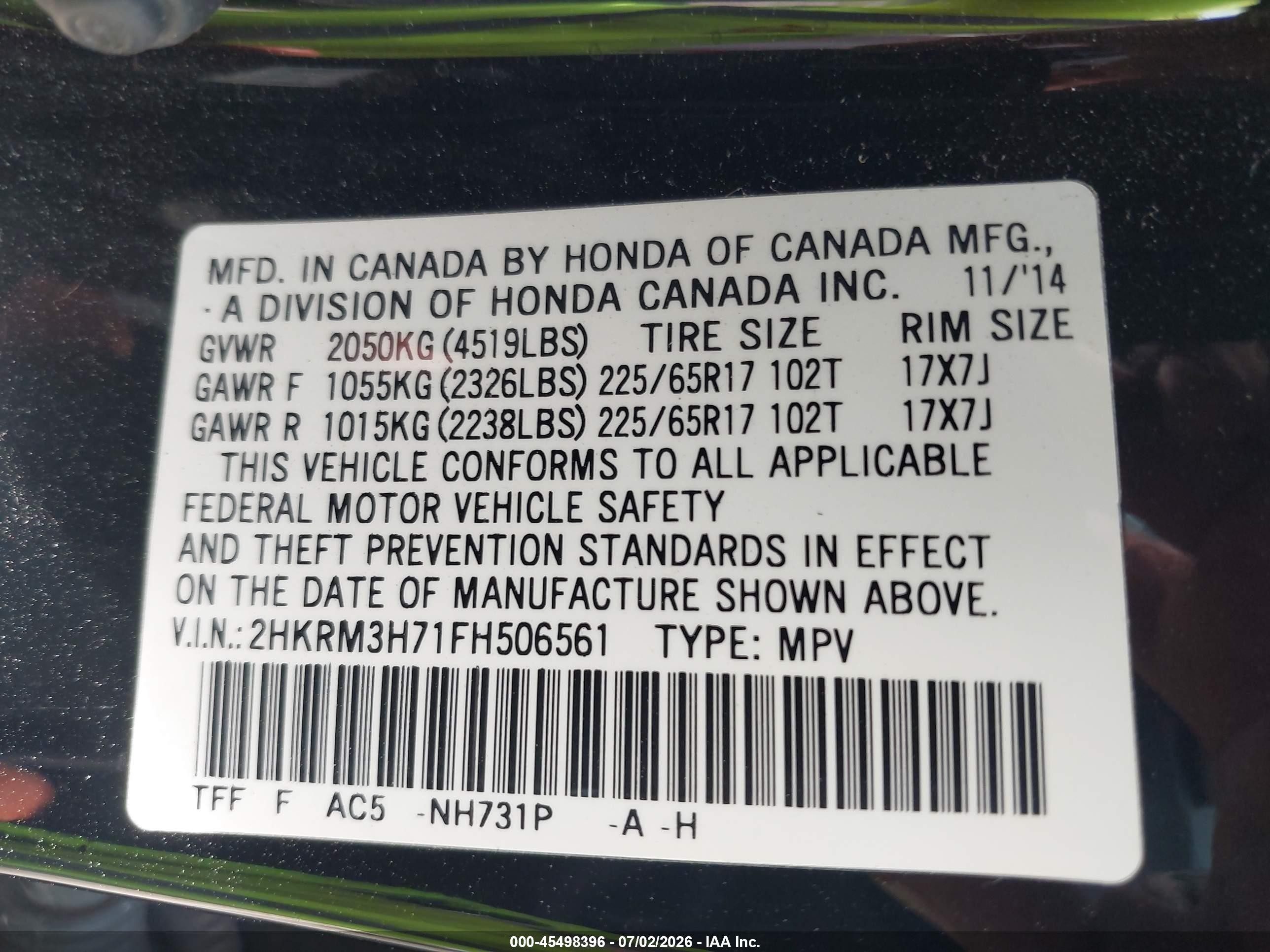 2015 Honda Cr-v Ex-l Black vin: 2HKRM3H71FH506561