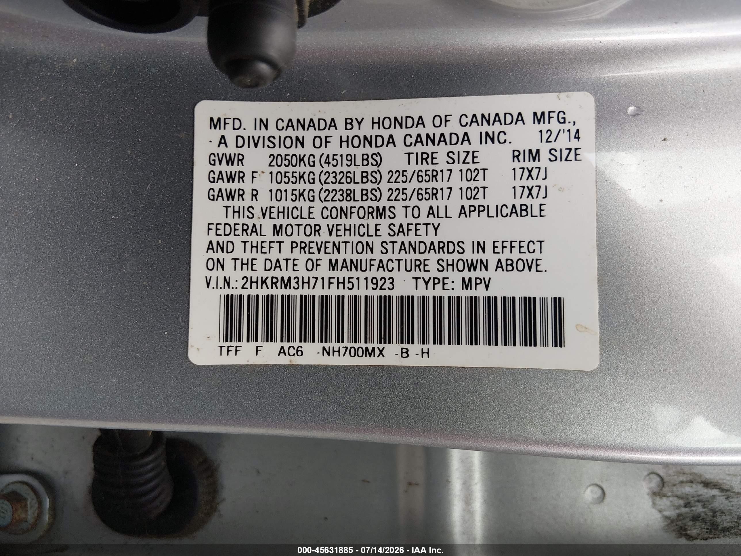 2015 Honda Cr-v Ex-l Silver vin: 2HKRM3H71FH511923