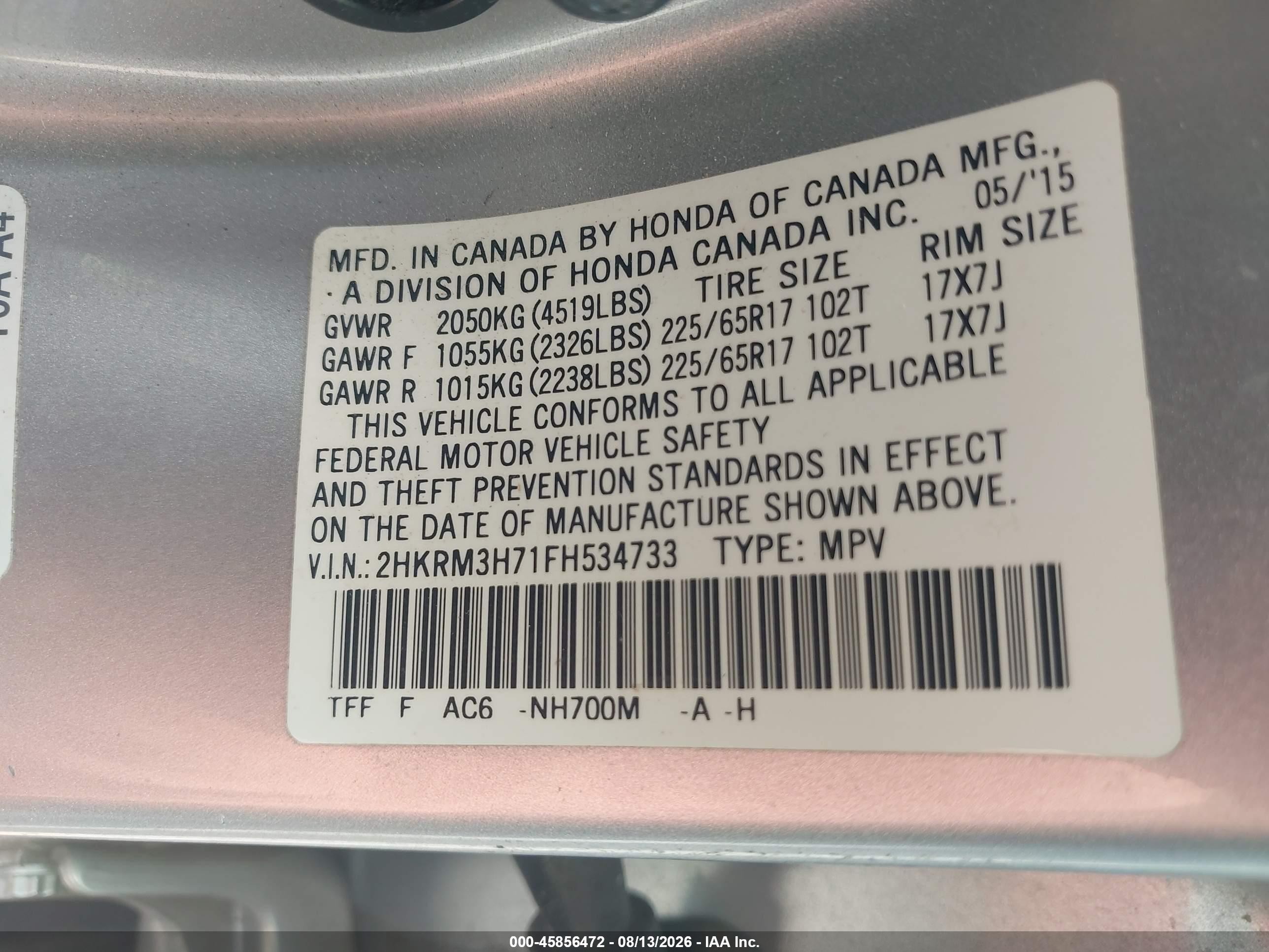 2015 Honda Cr-v Ex-l Серебряный vin: 2HKRM3H71FH534733