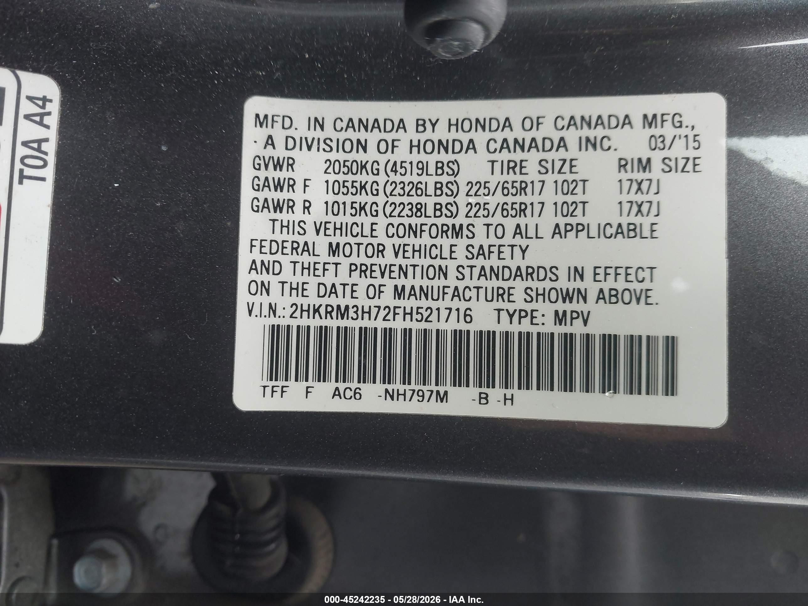 2015 Honda Cr-v Ex-l Gray vin: 2HKRM3H72FH521716