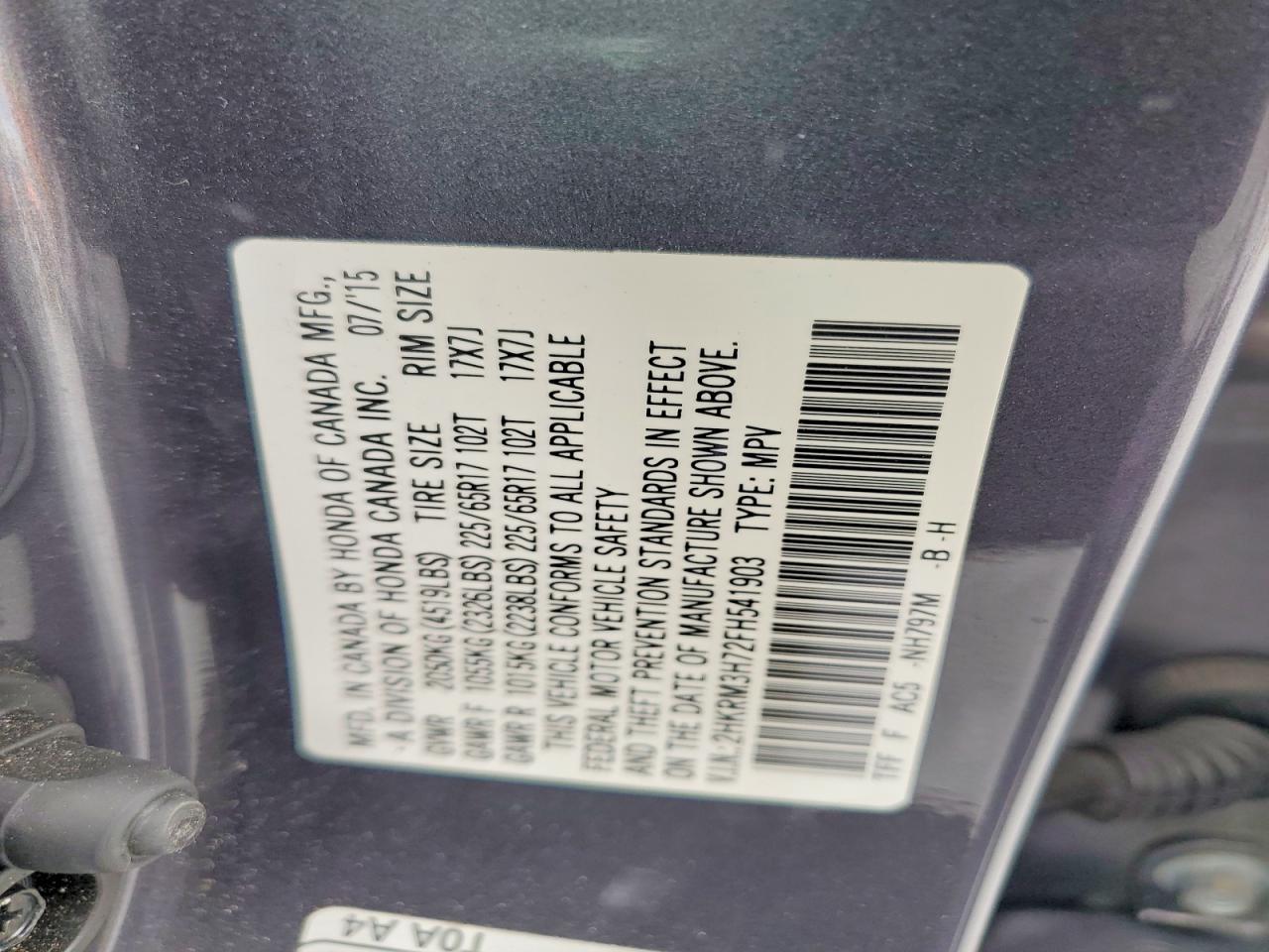 2015 Honda Cr-v Exl Серый vin: 2HKRM3H72FH541903