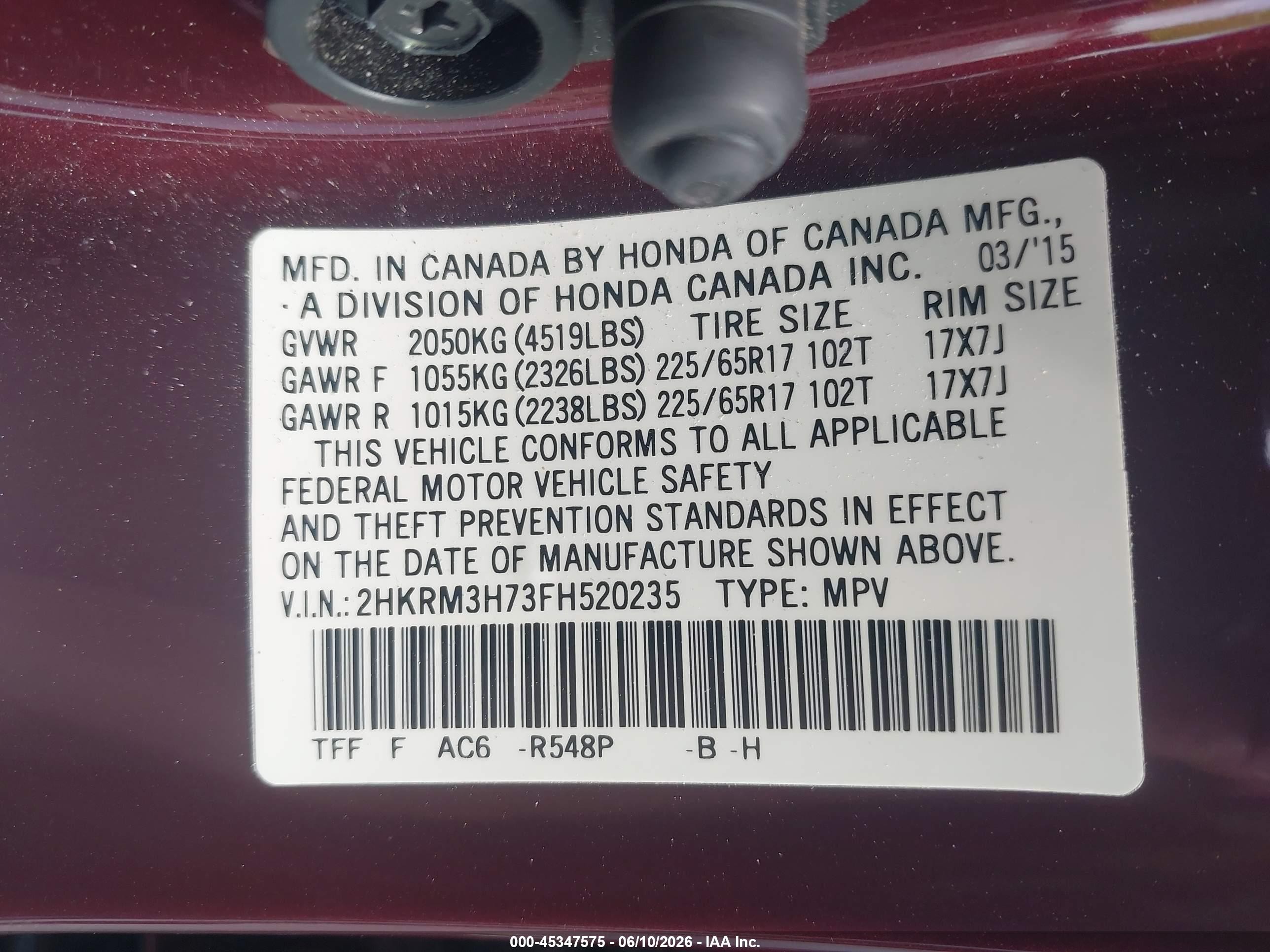 2015 Honda Cr-v Ex-l Maroon vin: 2HKRM3H73FH520235
