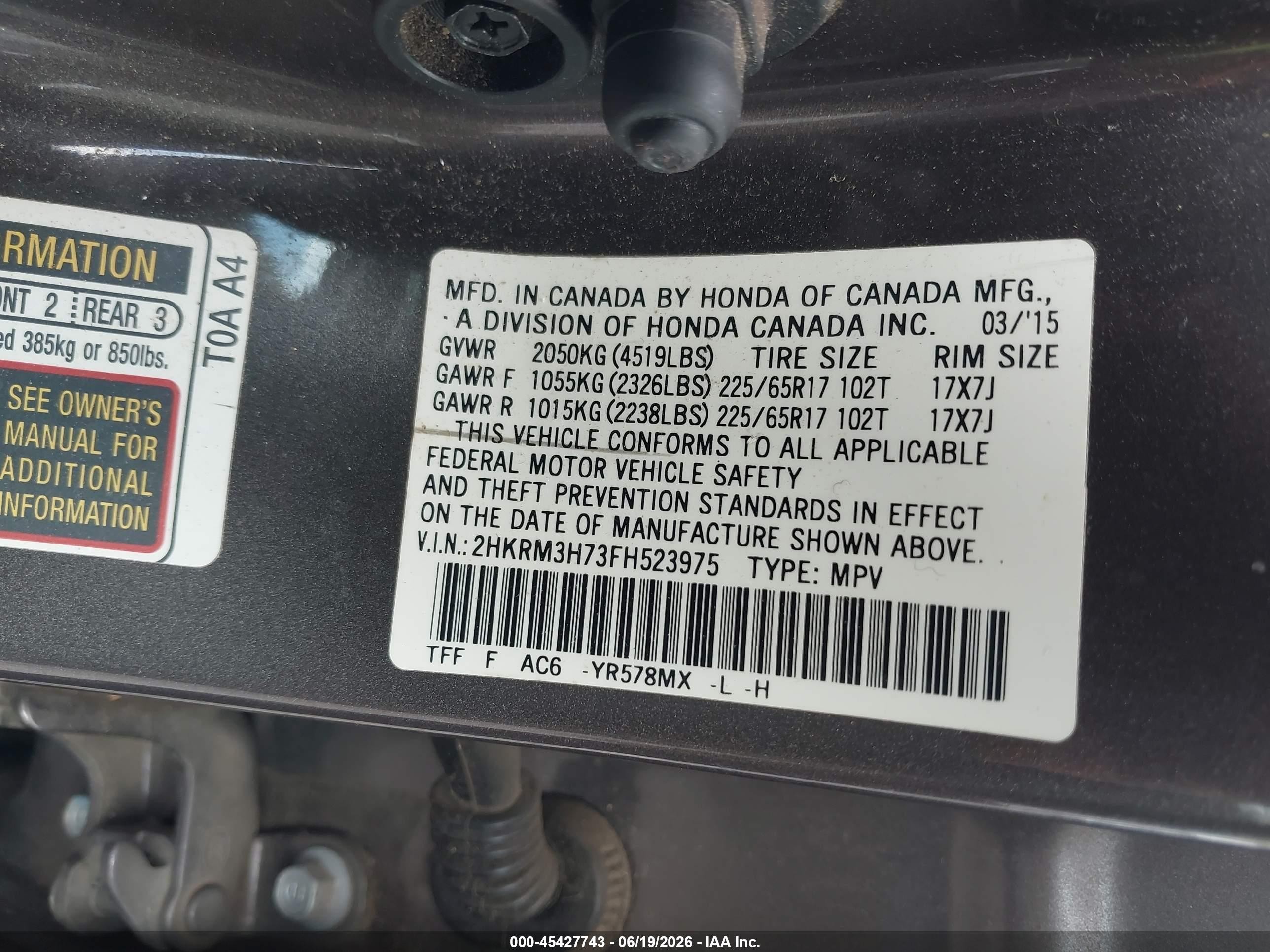 2015 Honda Cr-v Ex-l Pewter vin: 2HKRM3H73FH523975