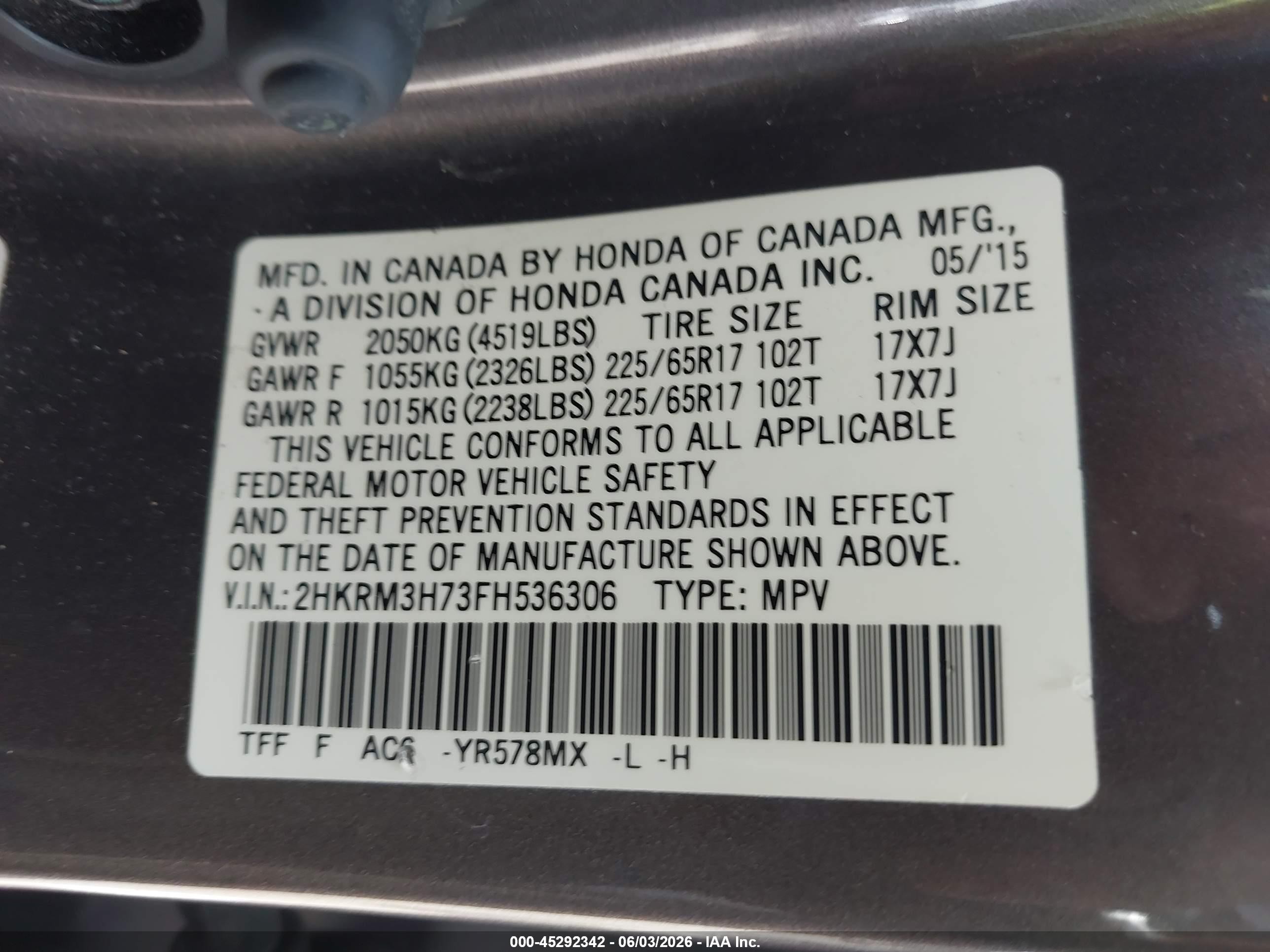 2015 Honda Cr-v Ex-l Black vin: 2HKRM3H73FH536306
