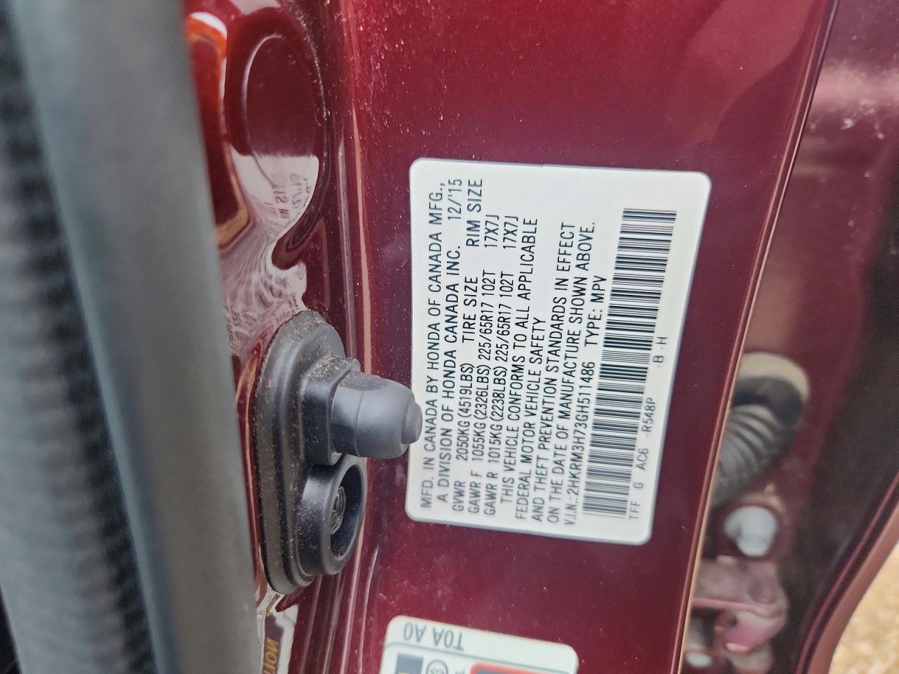 2016 Honda Cr-v Exl Бордовый vin: 2HKRM3H73GH511486