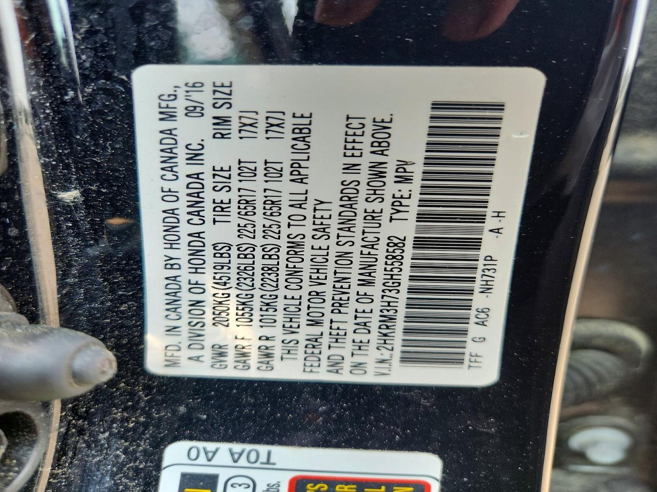 2016 Honda Cr-v Exl Black vin: 2HKRM3H73GH558582