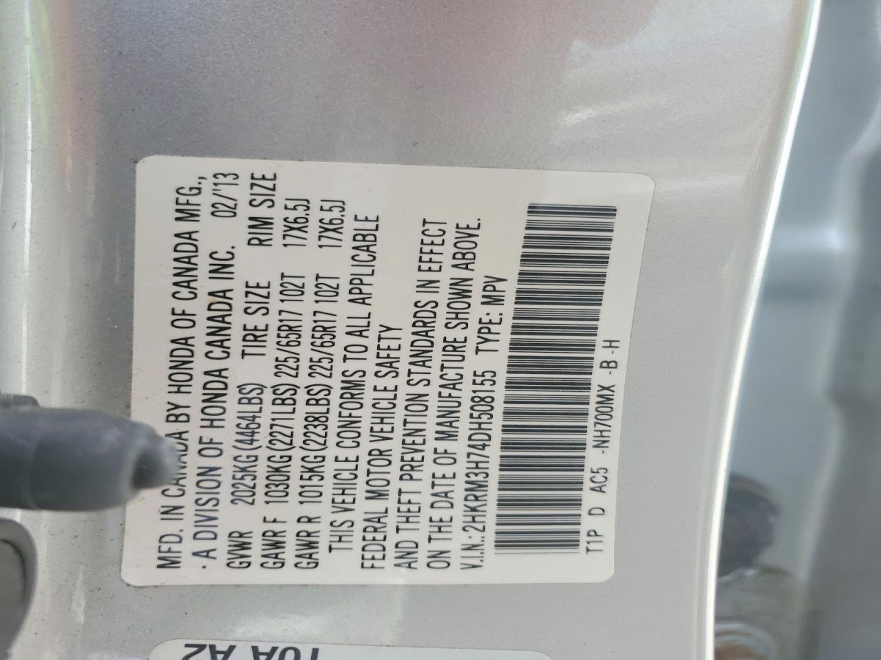 2013 Honda Cr-v Exl Silver vin: 2HKRM3H74DH508155