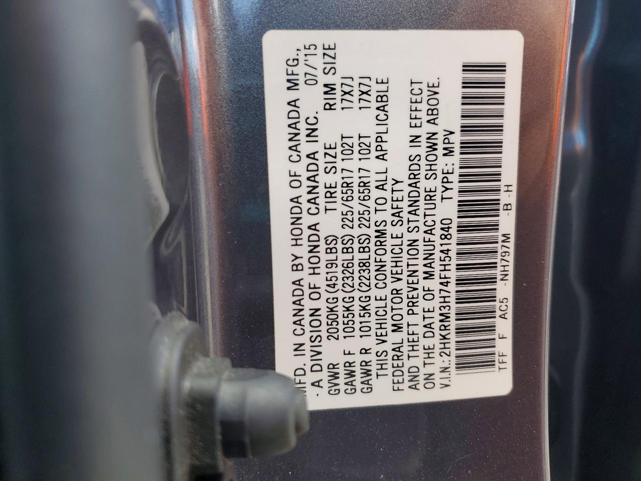 2015 Honda Cr-v Exl Серый vin: 2HKRM3H74FH541840