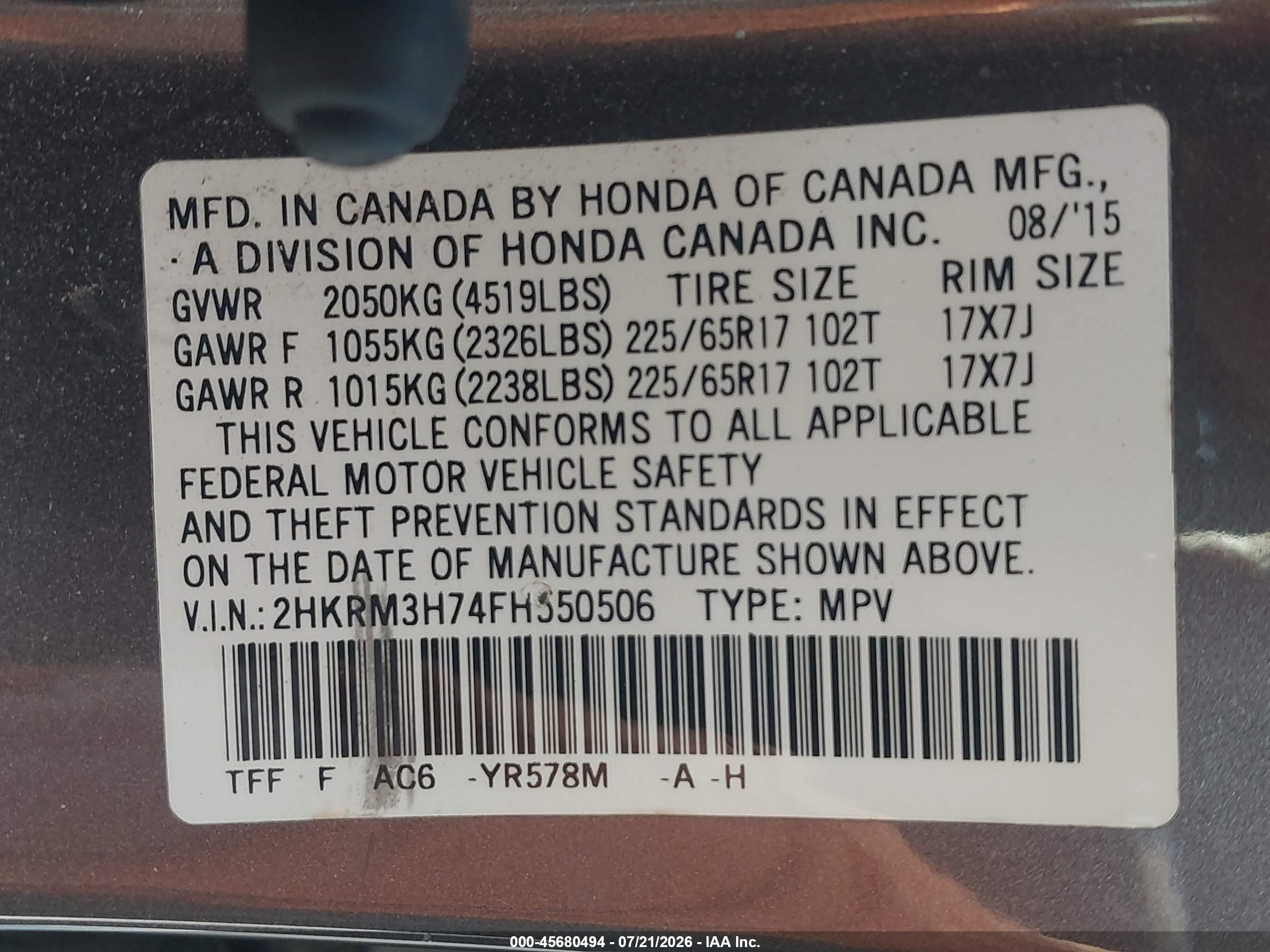 2015 Honda Cr-v Ex-l Brown vin: 2HKRM3H74FH550506