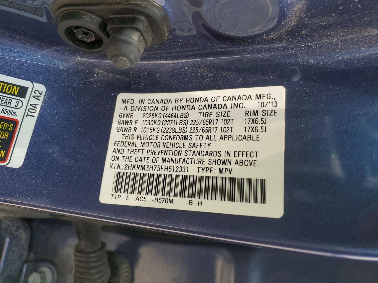 2014 Honda Cr-v Exl Blue vin: 2HKRM3H75EH512331