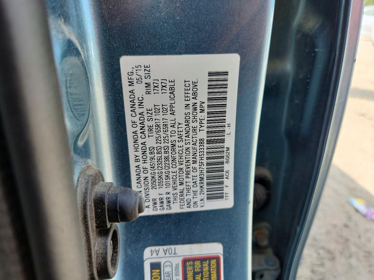 2015 Honda Cr-v Exl Turquoise vin: 2HKRM3H75FH533388