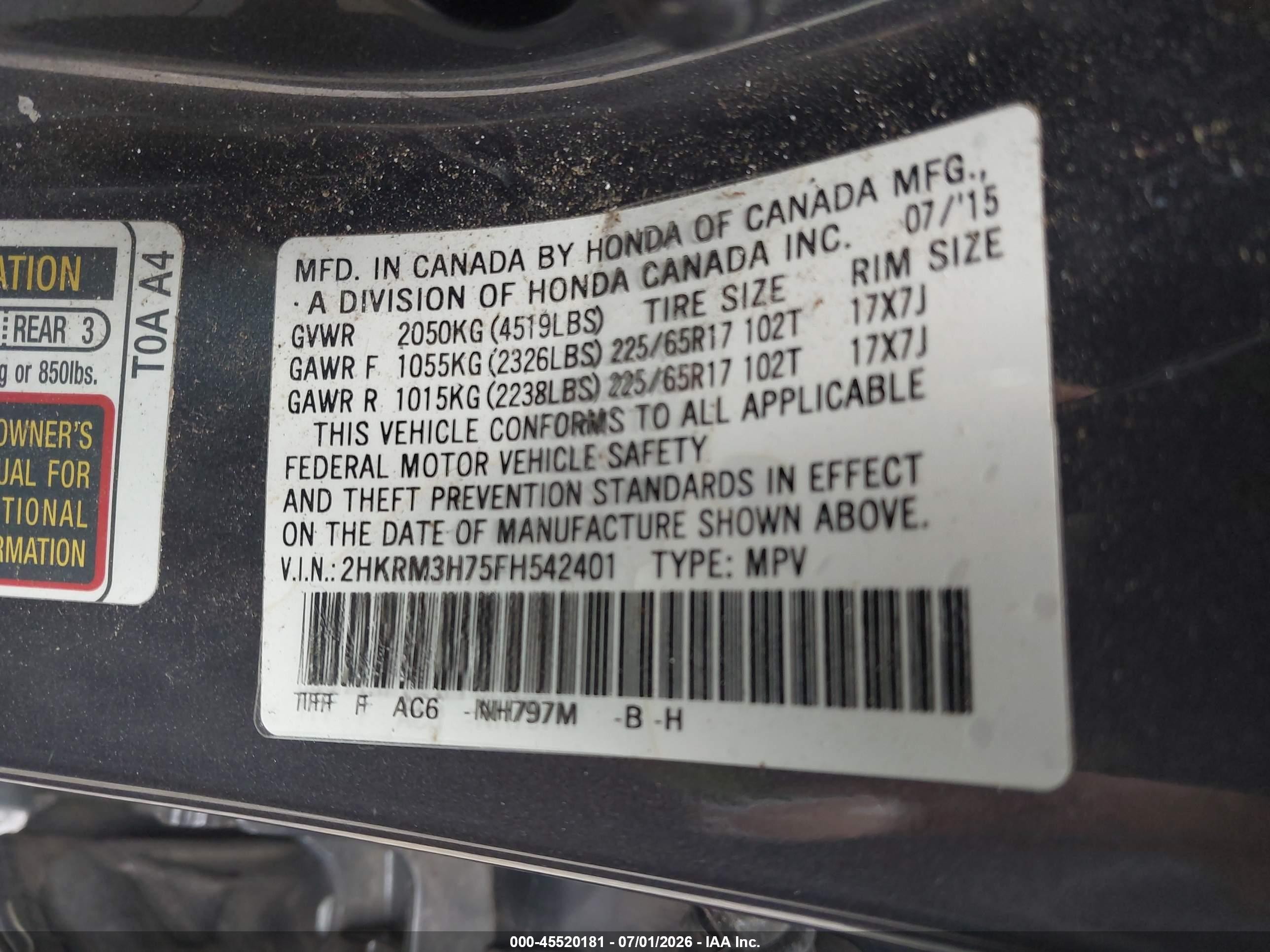 2015 Honda Cr-v Ex-l Серый vin: 2HKRM3H75FH542401