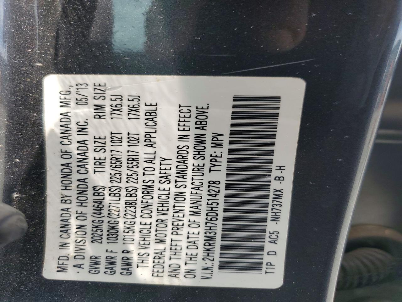 2013 Honda Cr-v Exl Gray vin: 2HKRM3H76DH514278