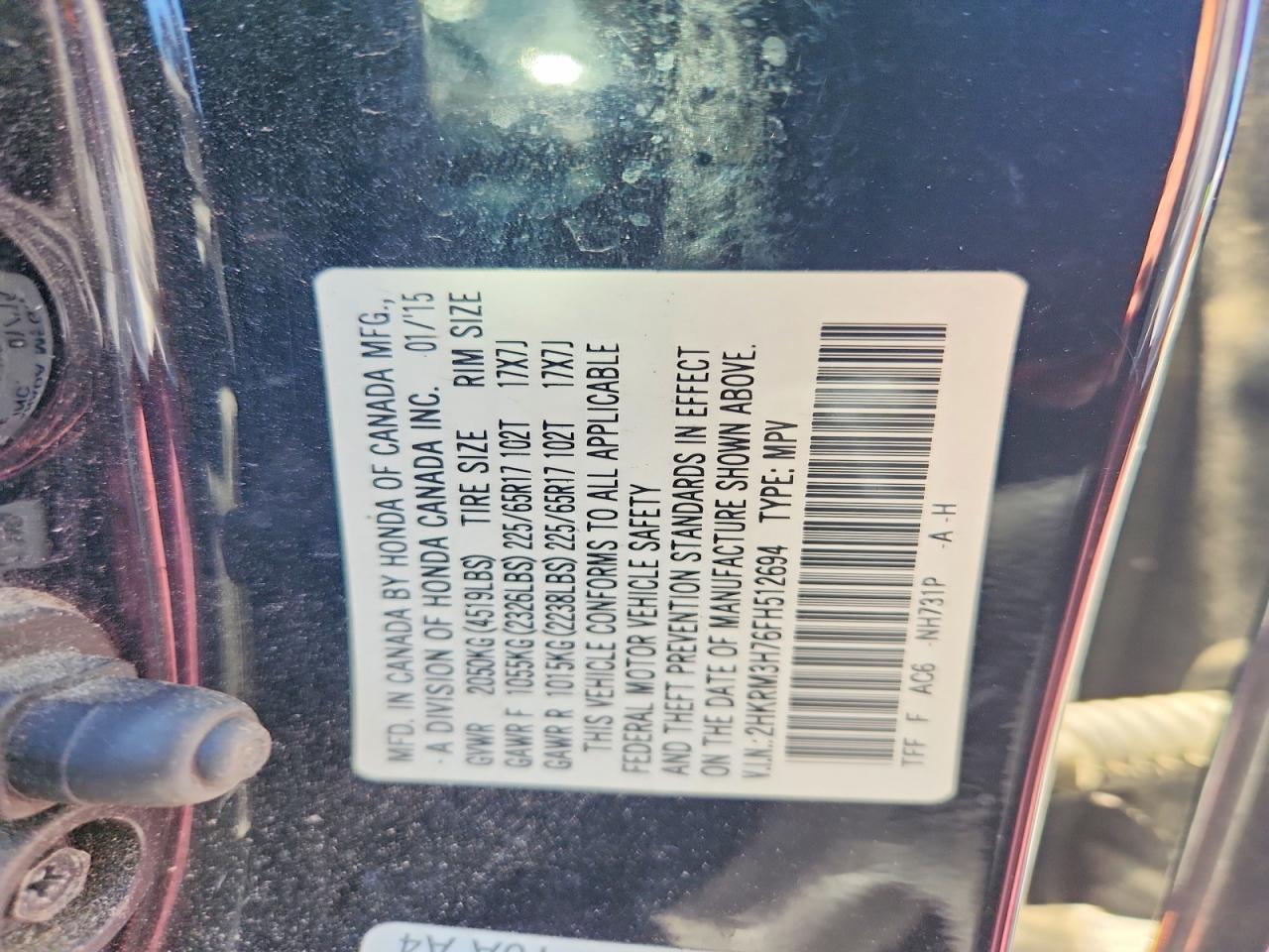 2015 Honda Cr-v Exl Black vin: 2HKRM3H76FH512694