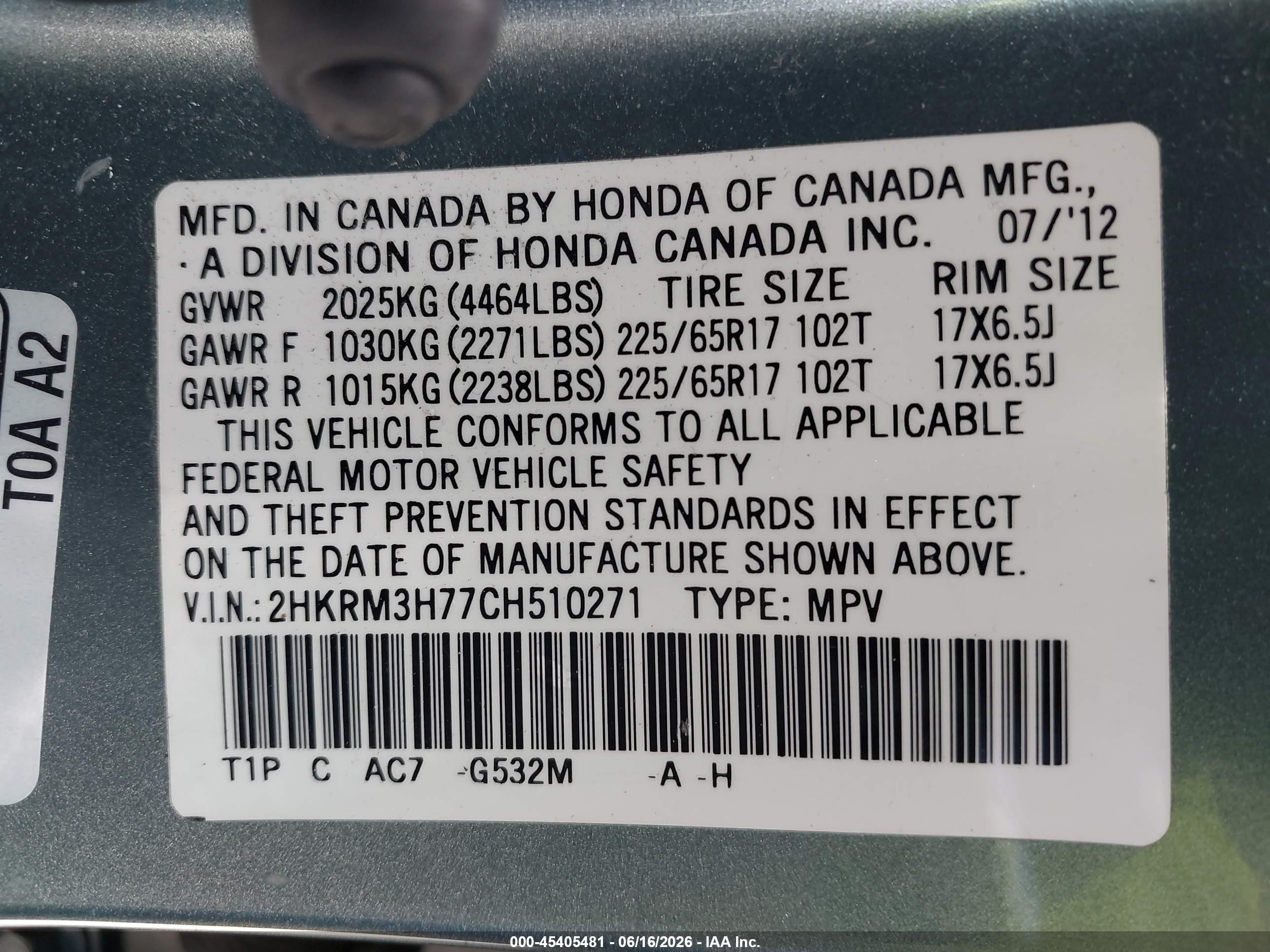 2012 Honda Cr-v Ex-l Blue vin: 2HKRM3H77CH510271