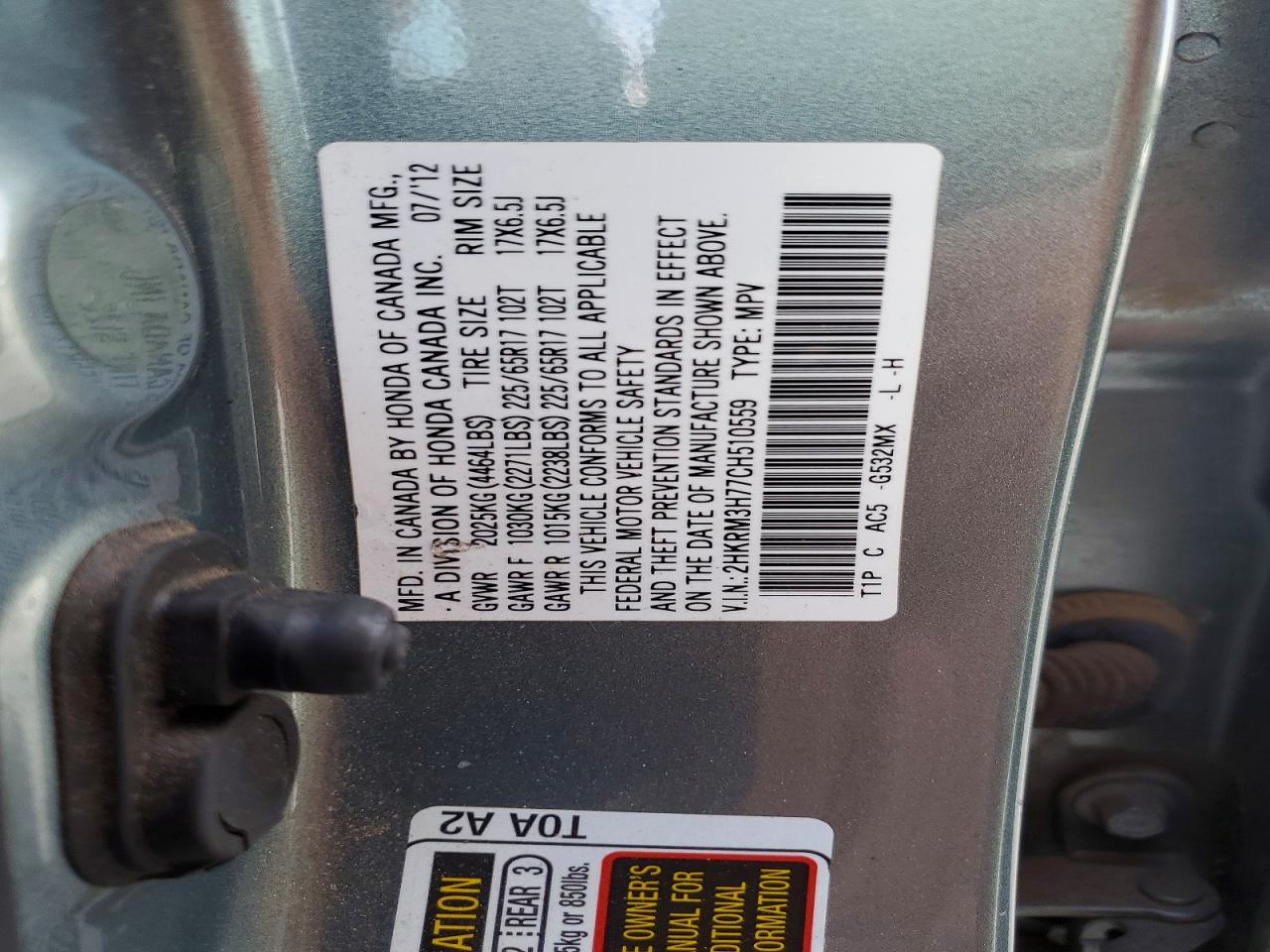 2012 Honda Cr-v Exl Teal vin: 2HKRM3H77CH510559