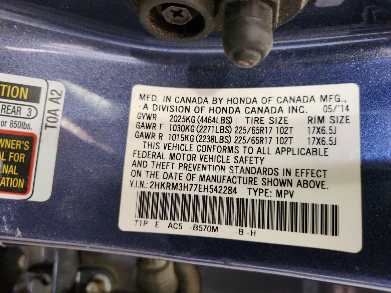 2014 Honda Cr-v Exl Blue vin: 2HKRM3H77EH542284