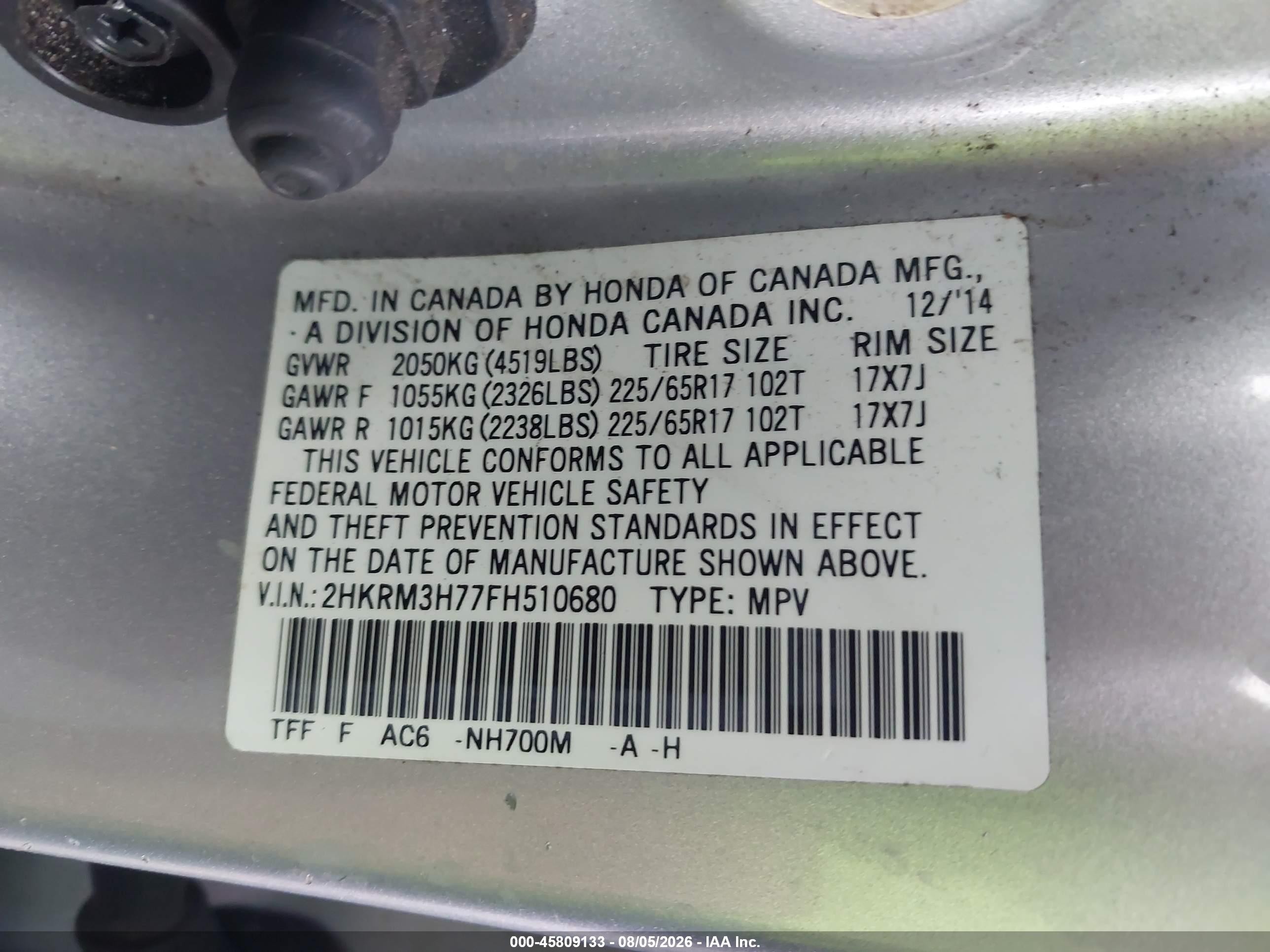 2015 Honda Cr-v Ex-l Silver vin: 2HKRM3H77FH510680