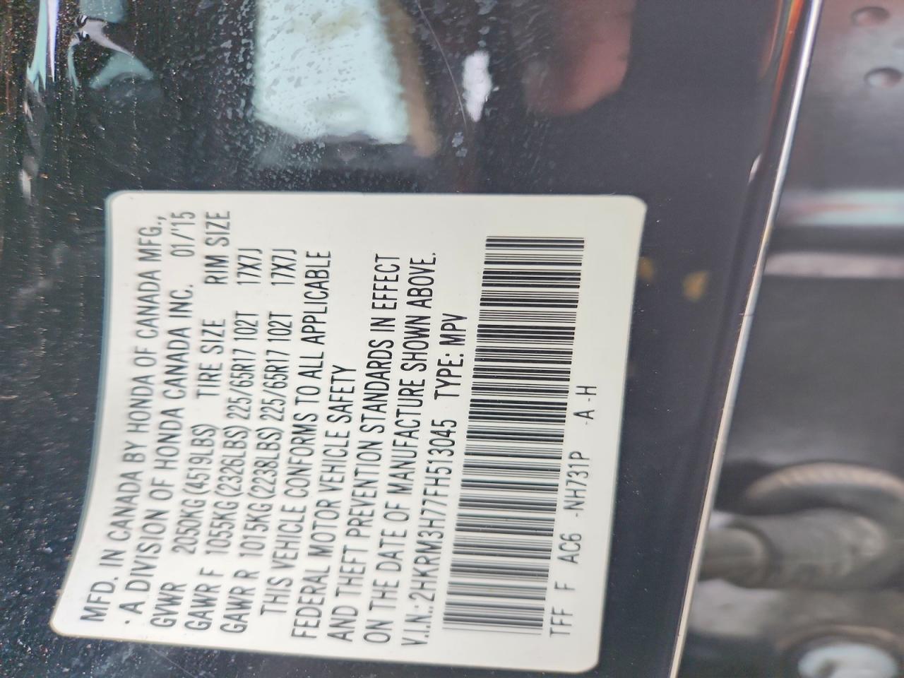 2015 Honda Cr-v Exl Black vin: 2HKRM3H77FH513045