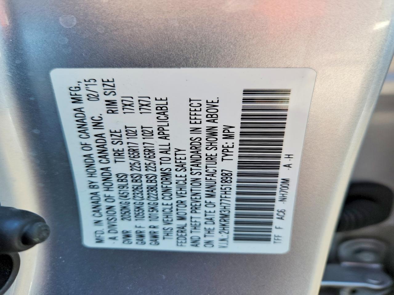2015 Honda Cr-v Exl Silver vin: 2HKRM3H77FH518987