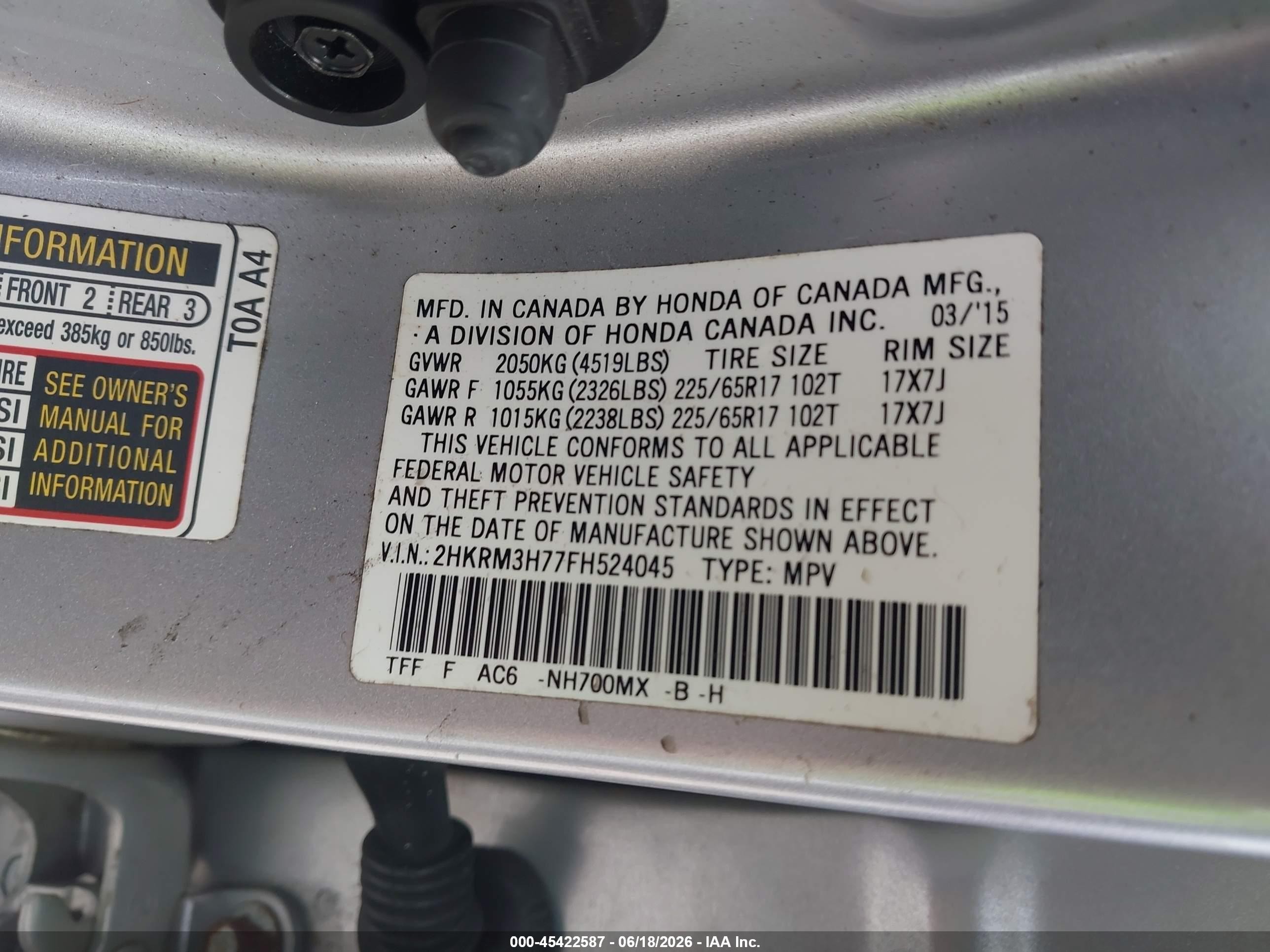 2015 Honda Cr-v Ex-l Silver vin: 2HKRM3H77FH524045