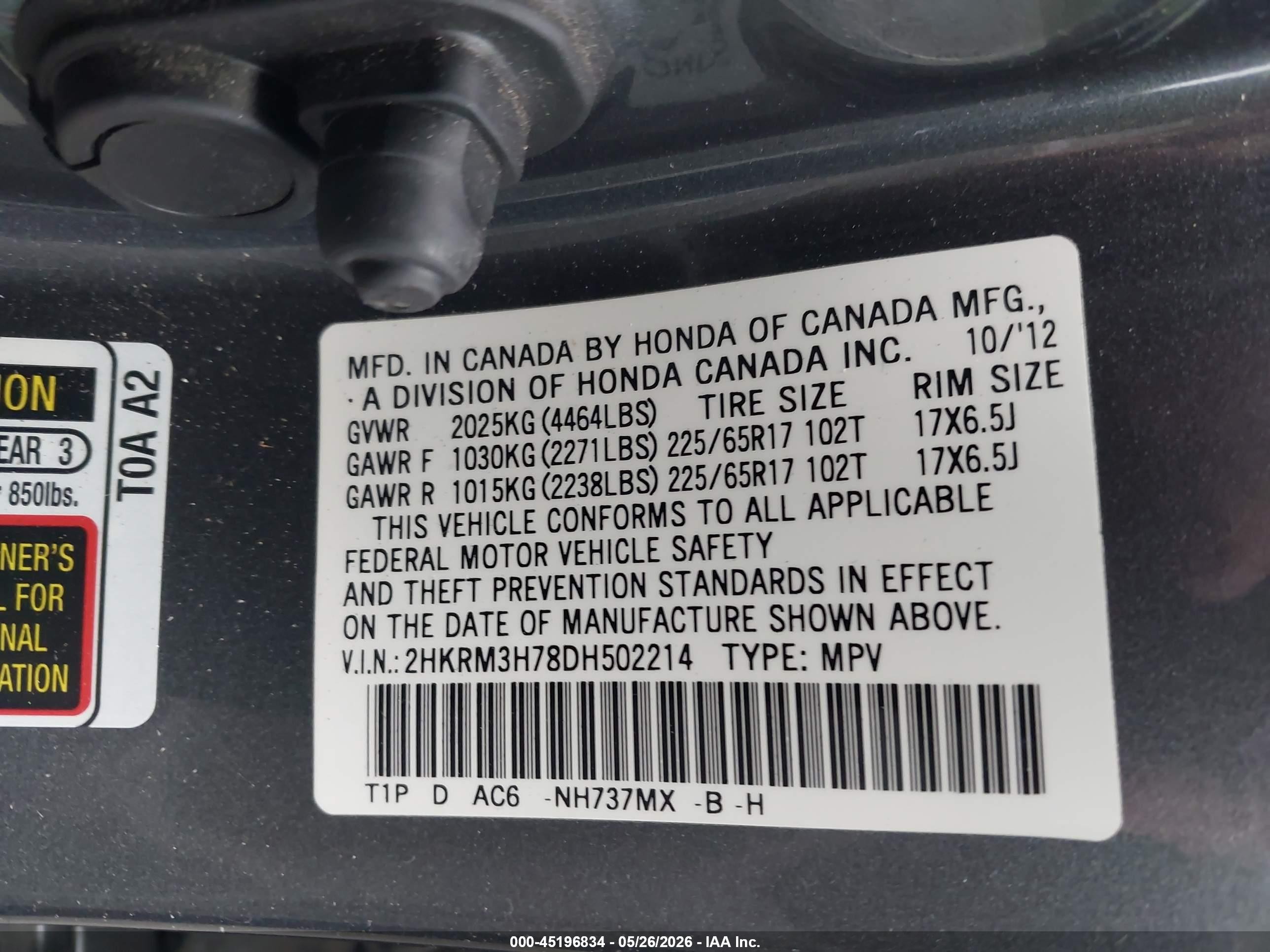 2013 Honda Cr-v Ex-l Gray vin: 2HKRM3H78DH502214