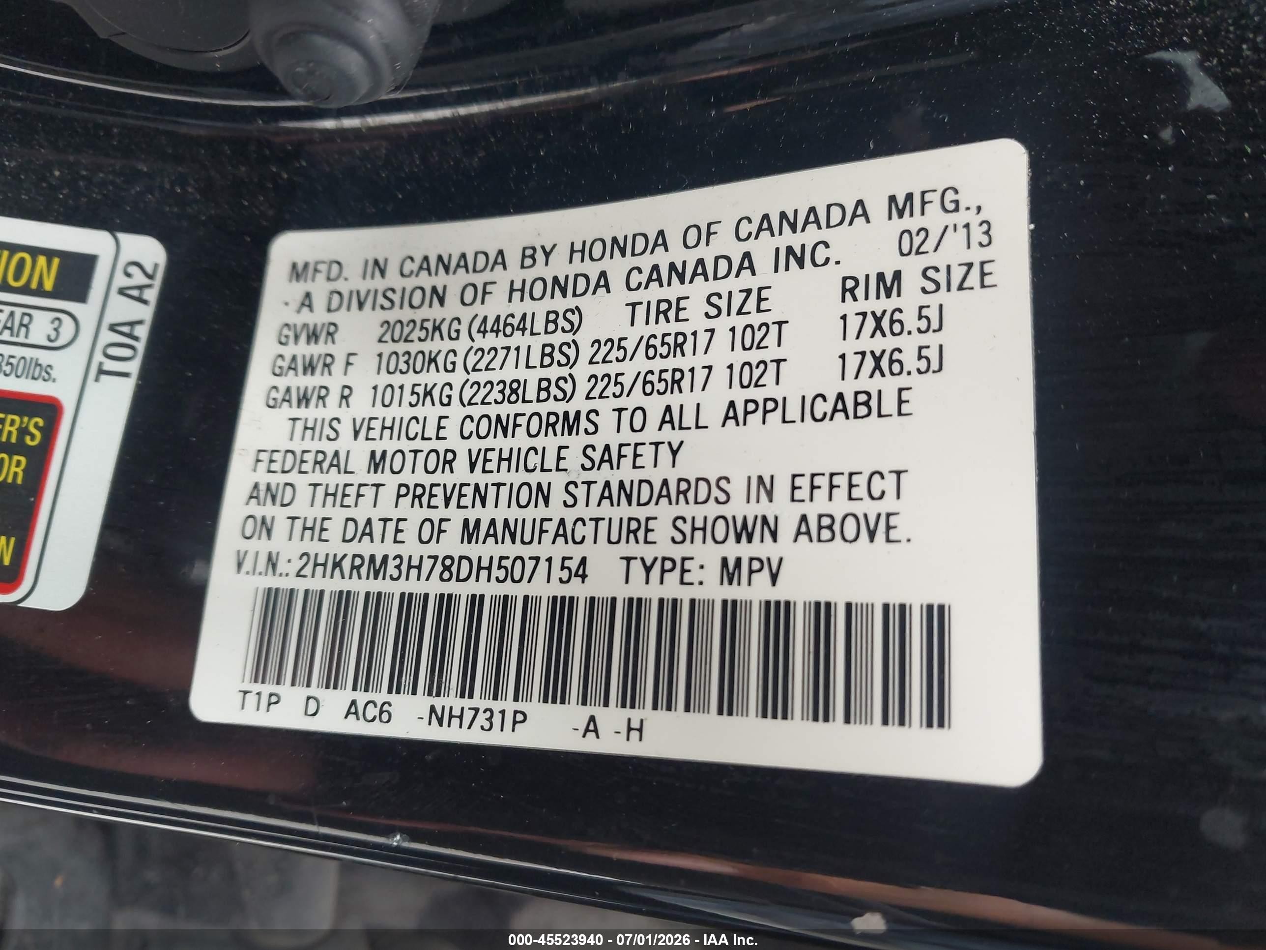 2013 Honda Cr-v Ex-l Черный vin: 2HKRM3H78DH507154