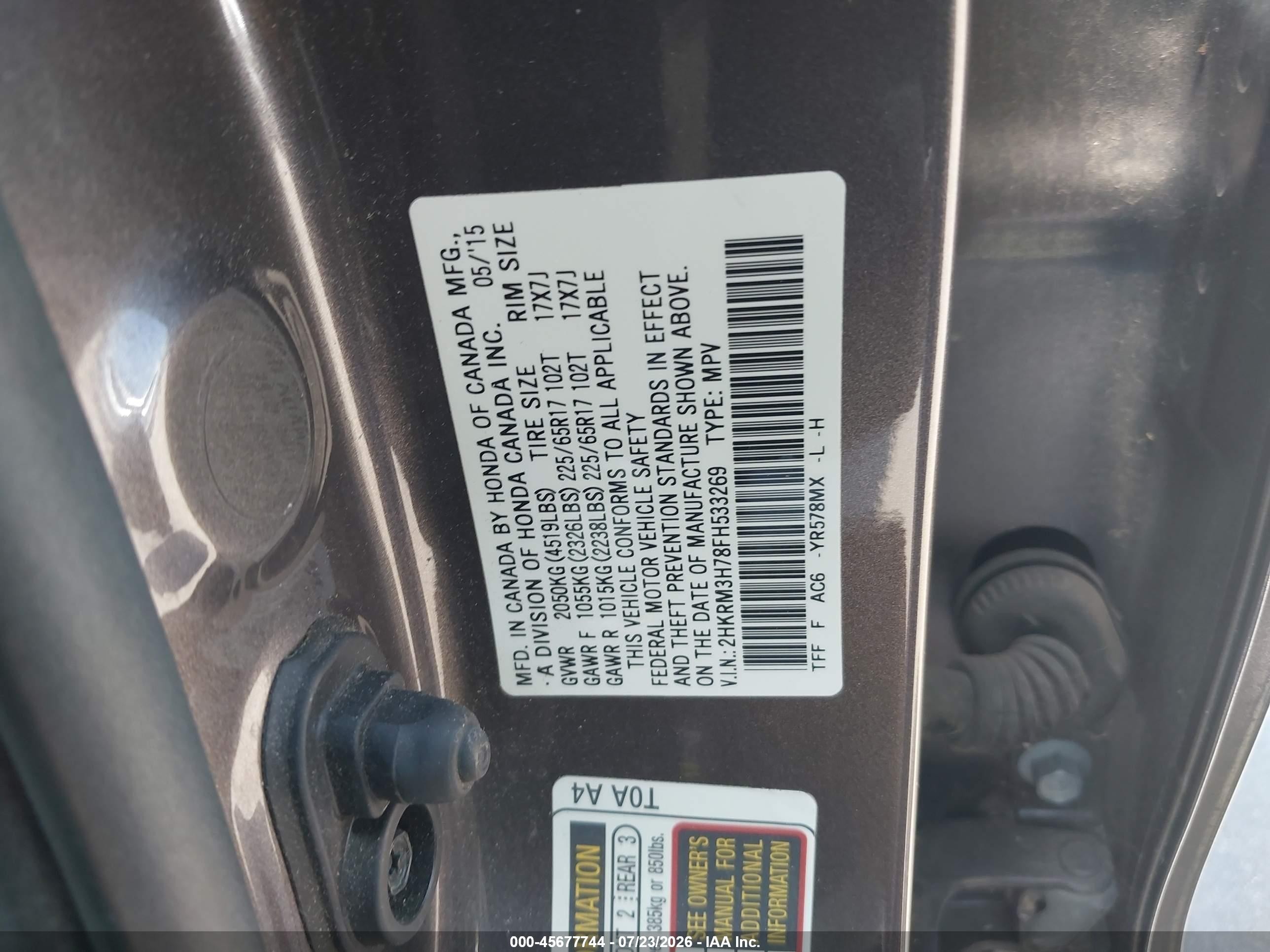 2015 Honda Cr-v Ex-l Gray vin: 2HKRM3H78FH533269