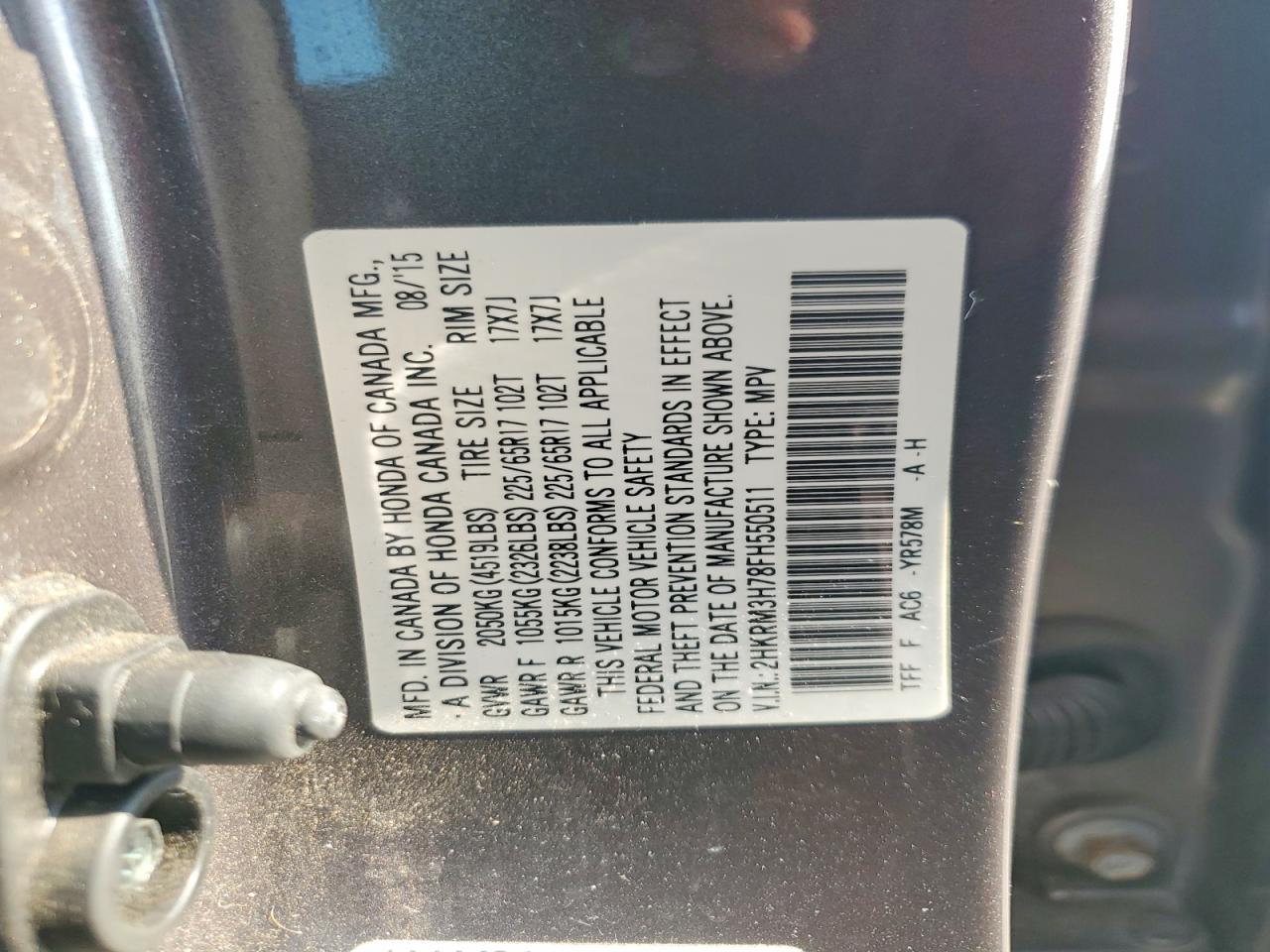 2015 Honda Cr-v Exl Gray vin: 2HKRM3H78FH550511