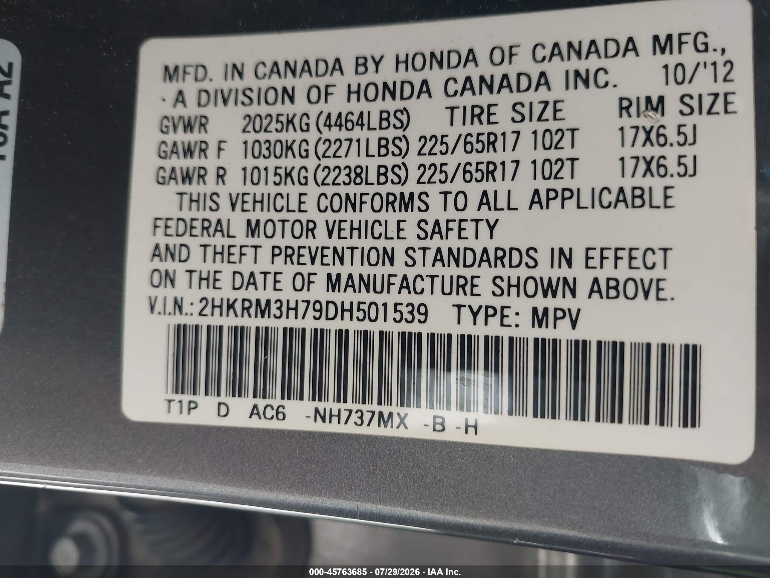 2013 Honda Cr-v Ex-l Gray vin: 2HKRM3H79DH501539